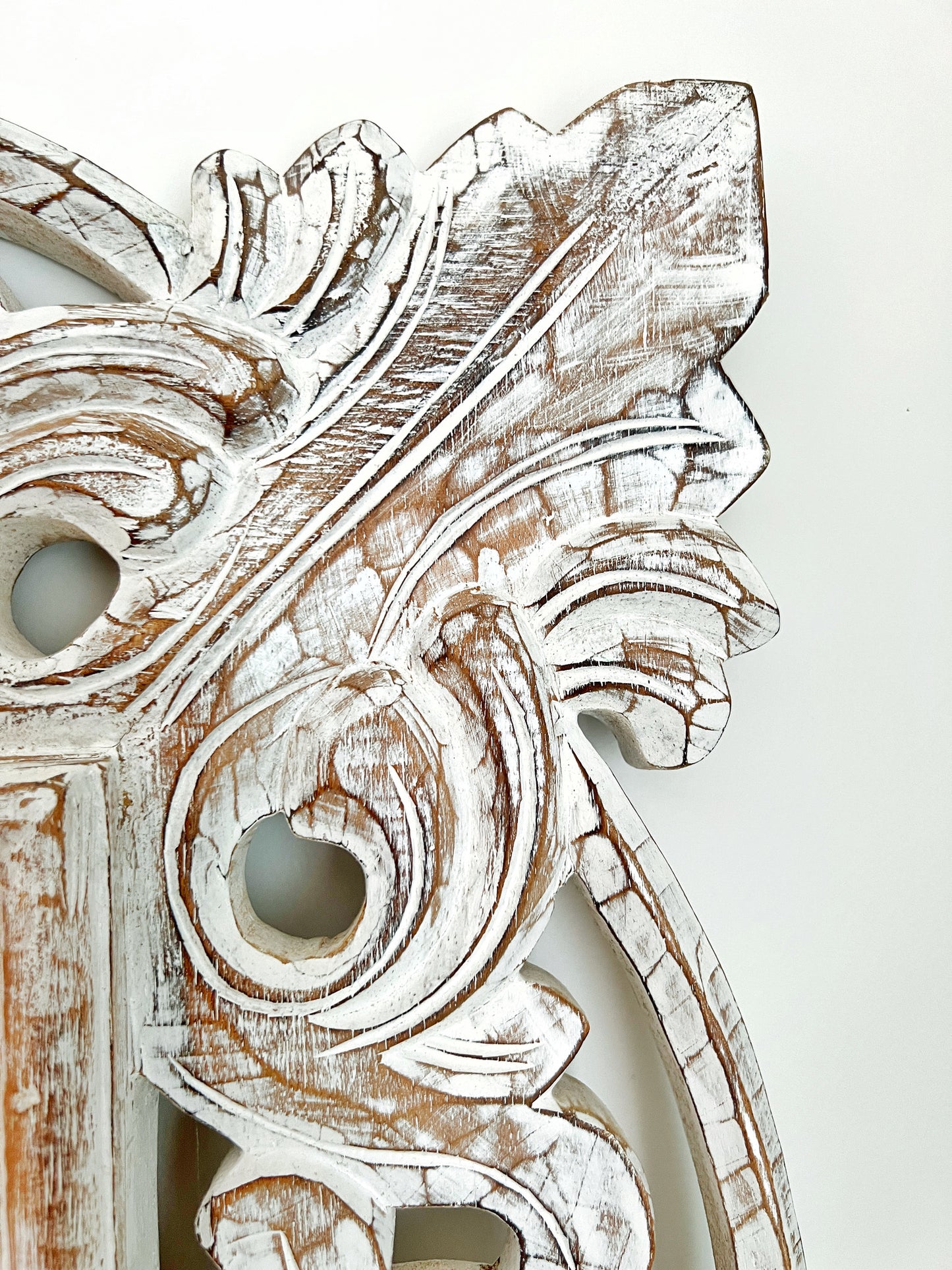 Beautiful Balinese White Wooden Carved Mirror