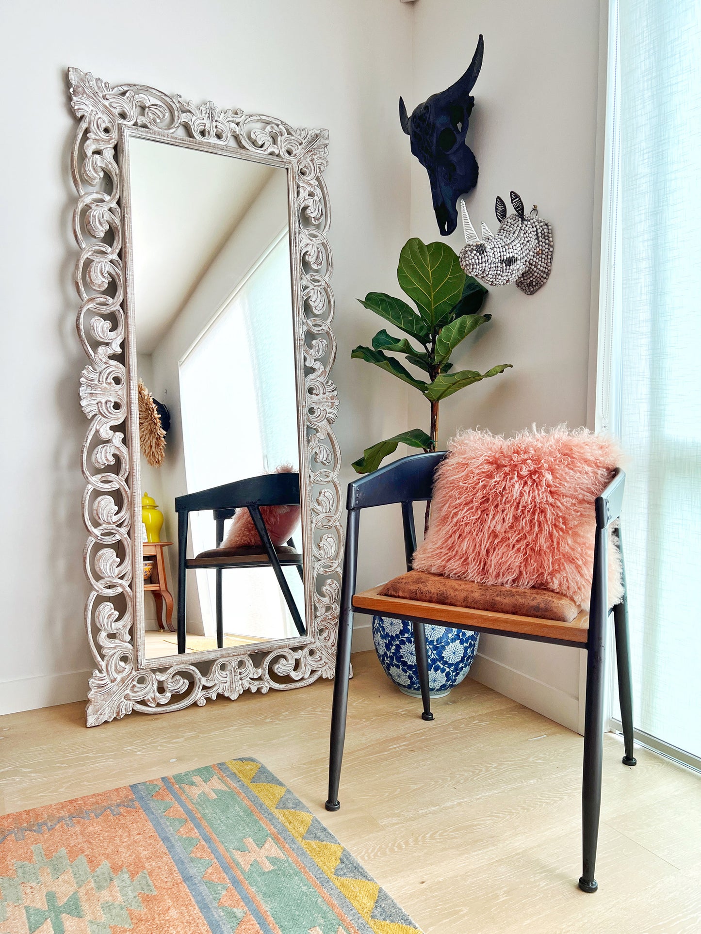 Beautiful Balinese White Wooden Carved Mirror