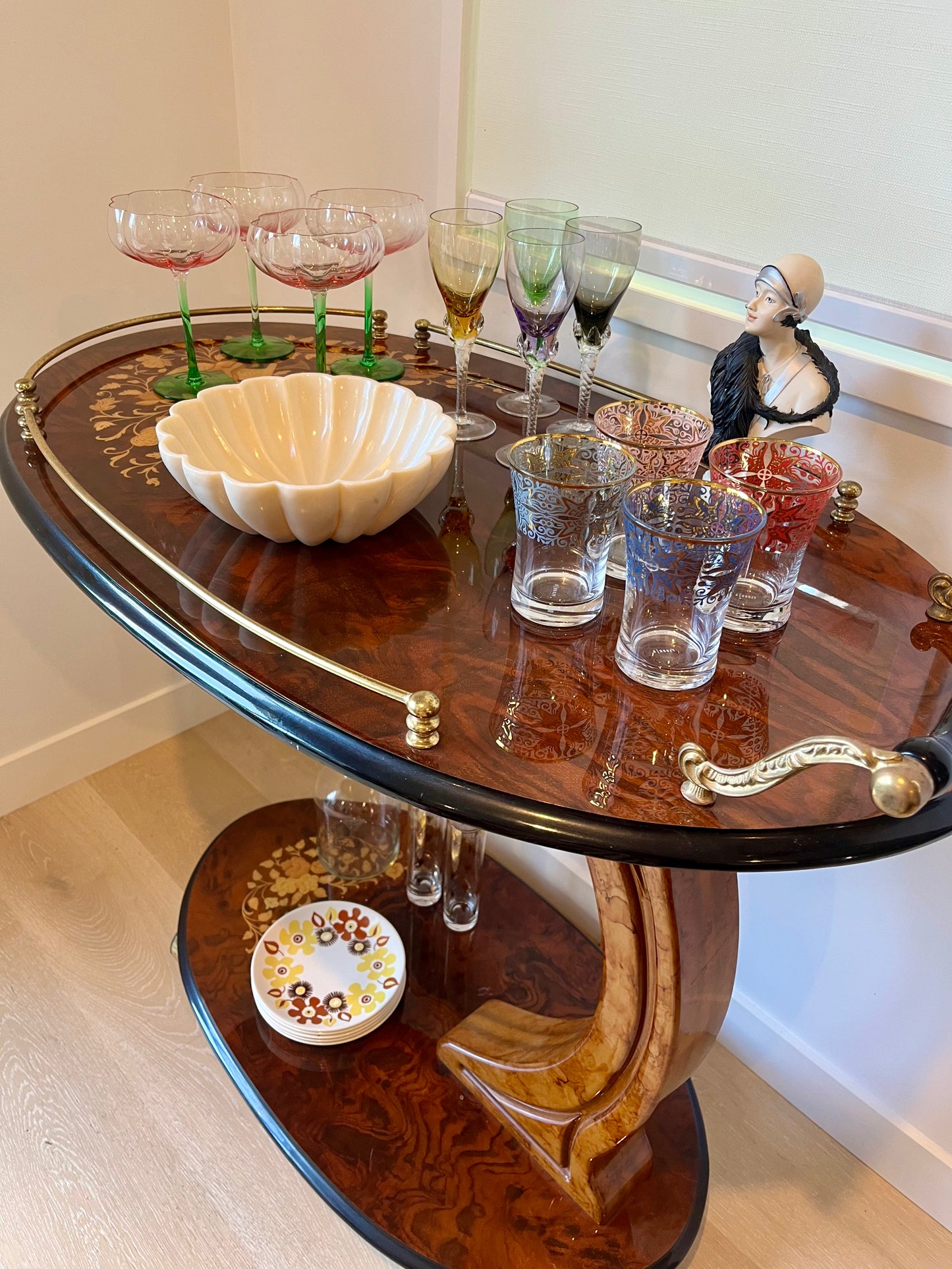 Beautiful Fully Curated Inlaid Wood Drinks Trolley