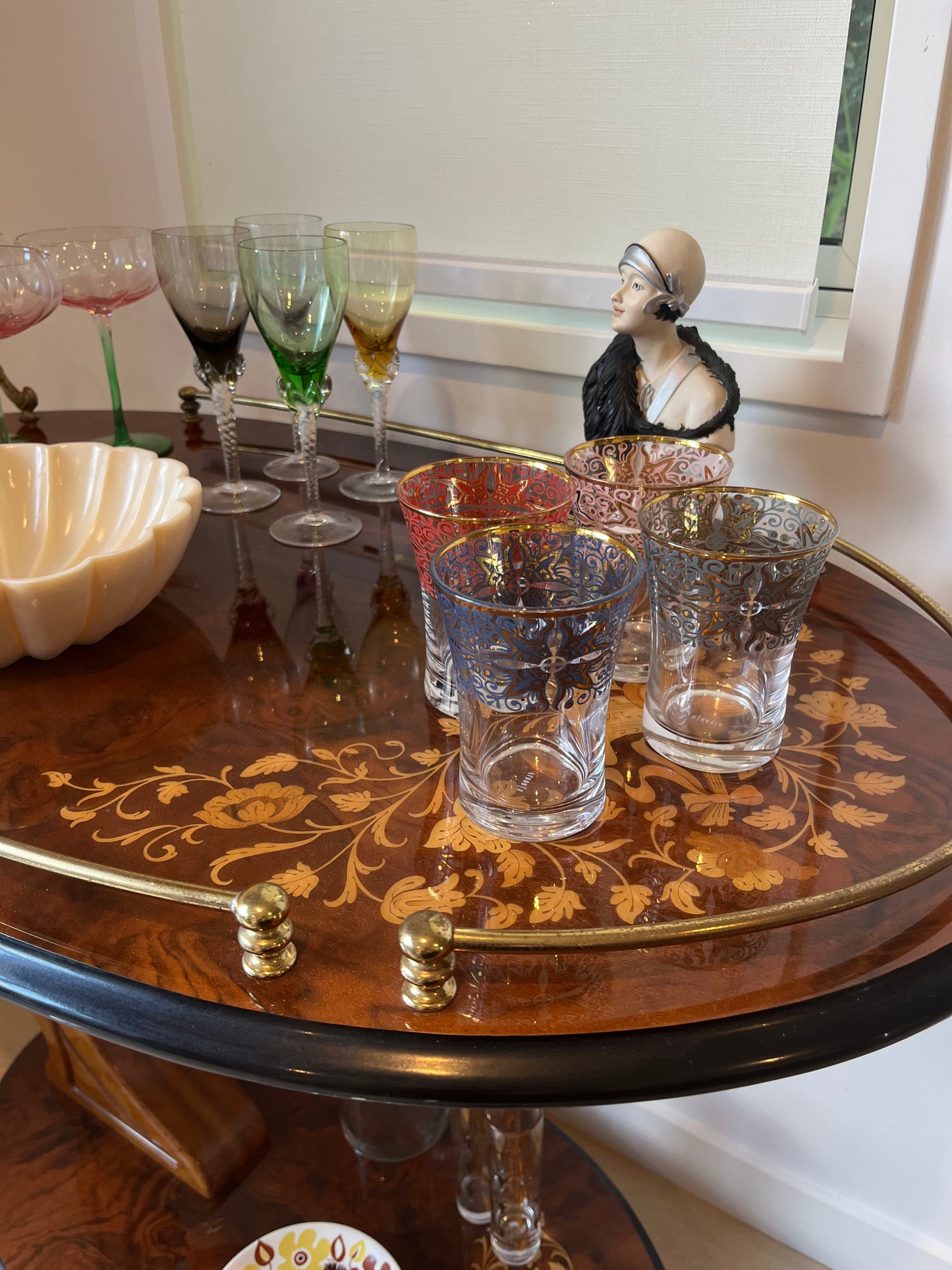 Beautiful Fully Curated Inlaid Wood Drinks Trolley
