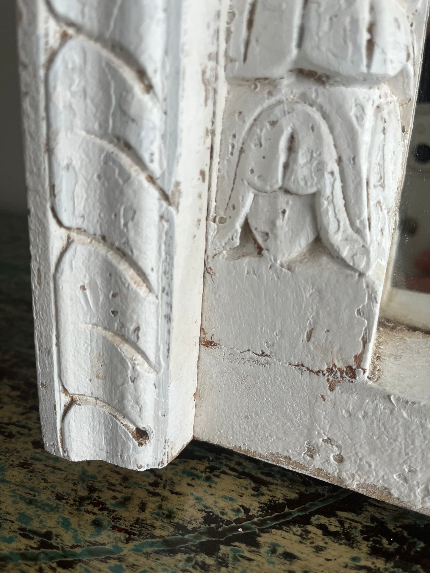 Beautiful White Carved Wooden Mirror