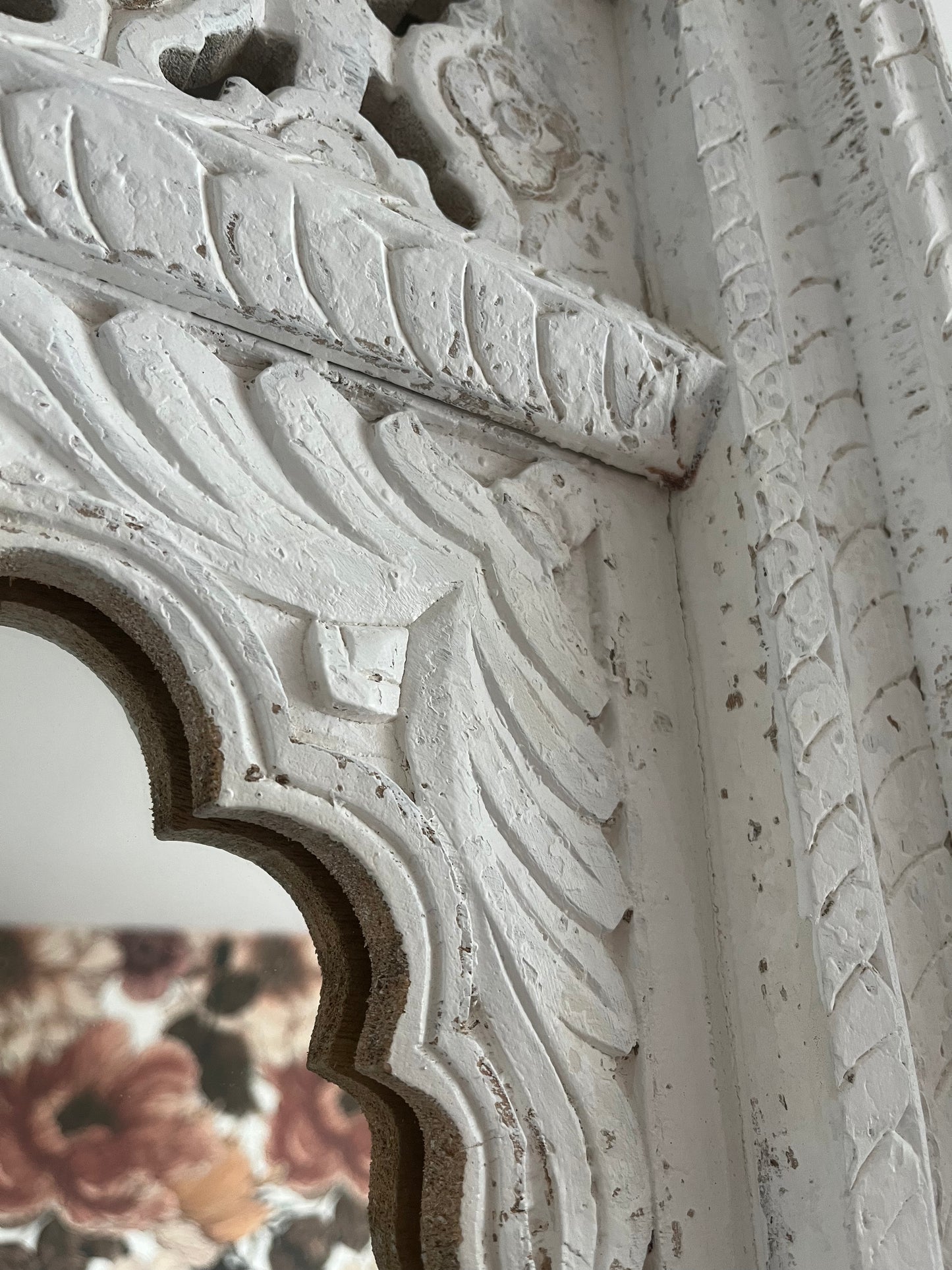 Beautiful White Carved Wooden Mirror