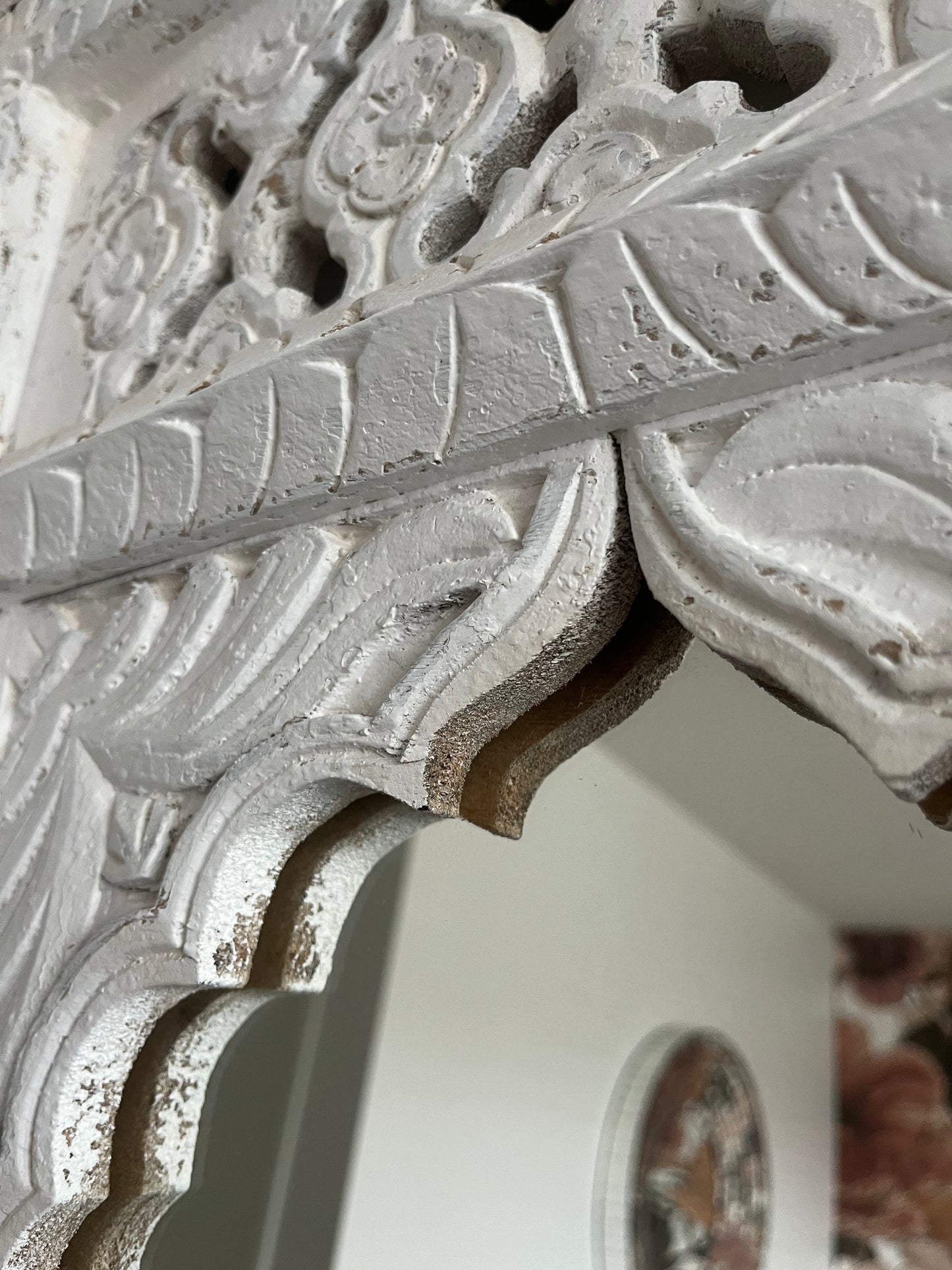 Beautiful White Carved Wooden Mirror