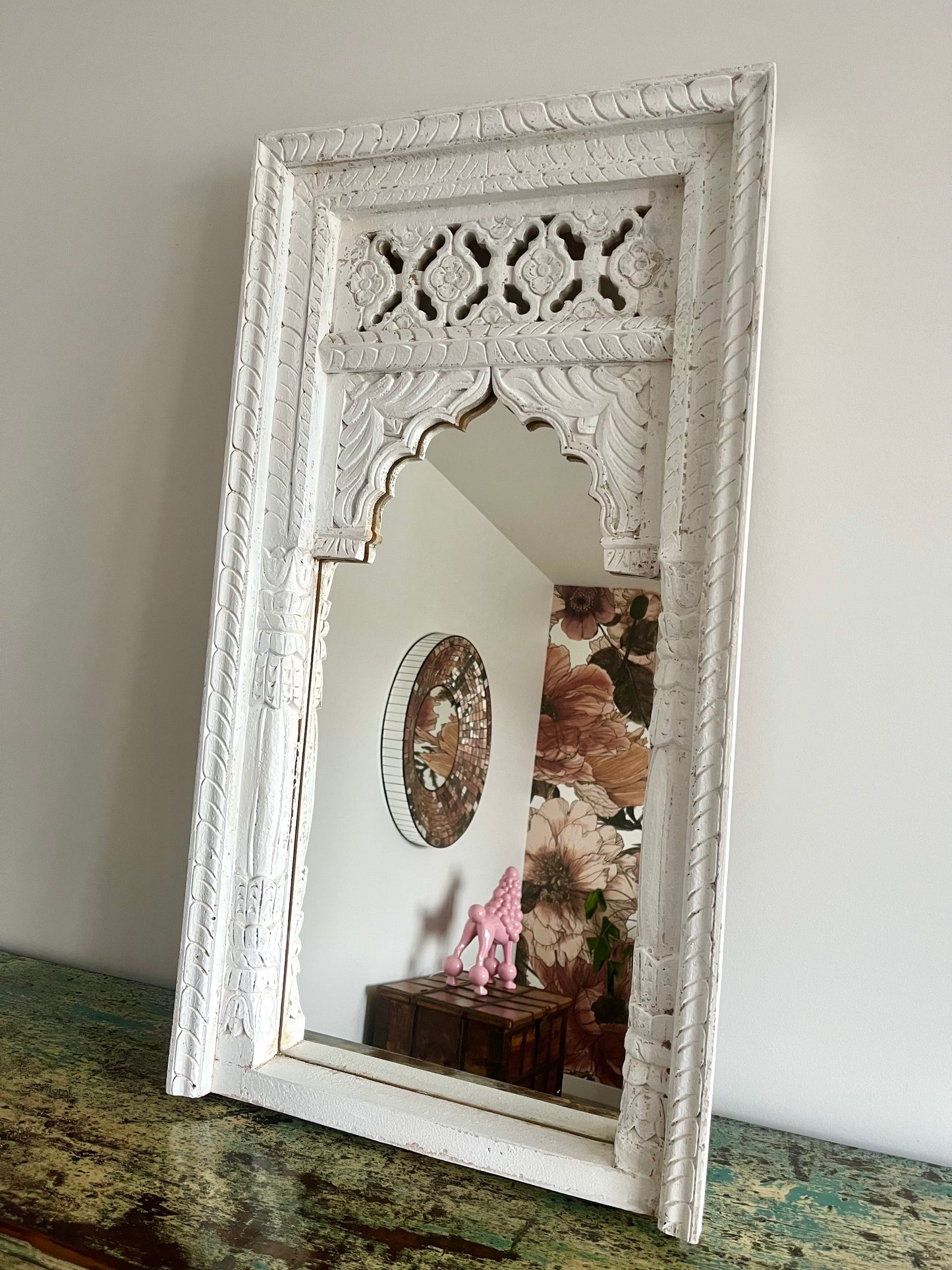 Beautiful White Carved Wooden Mirror