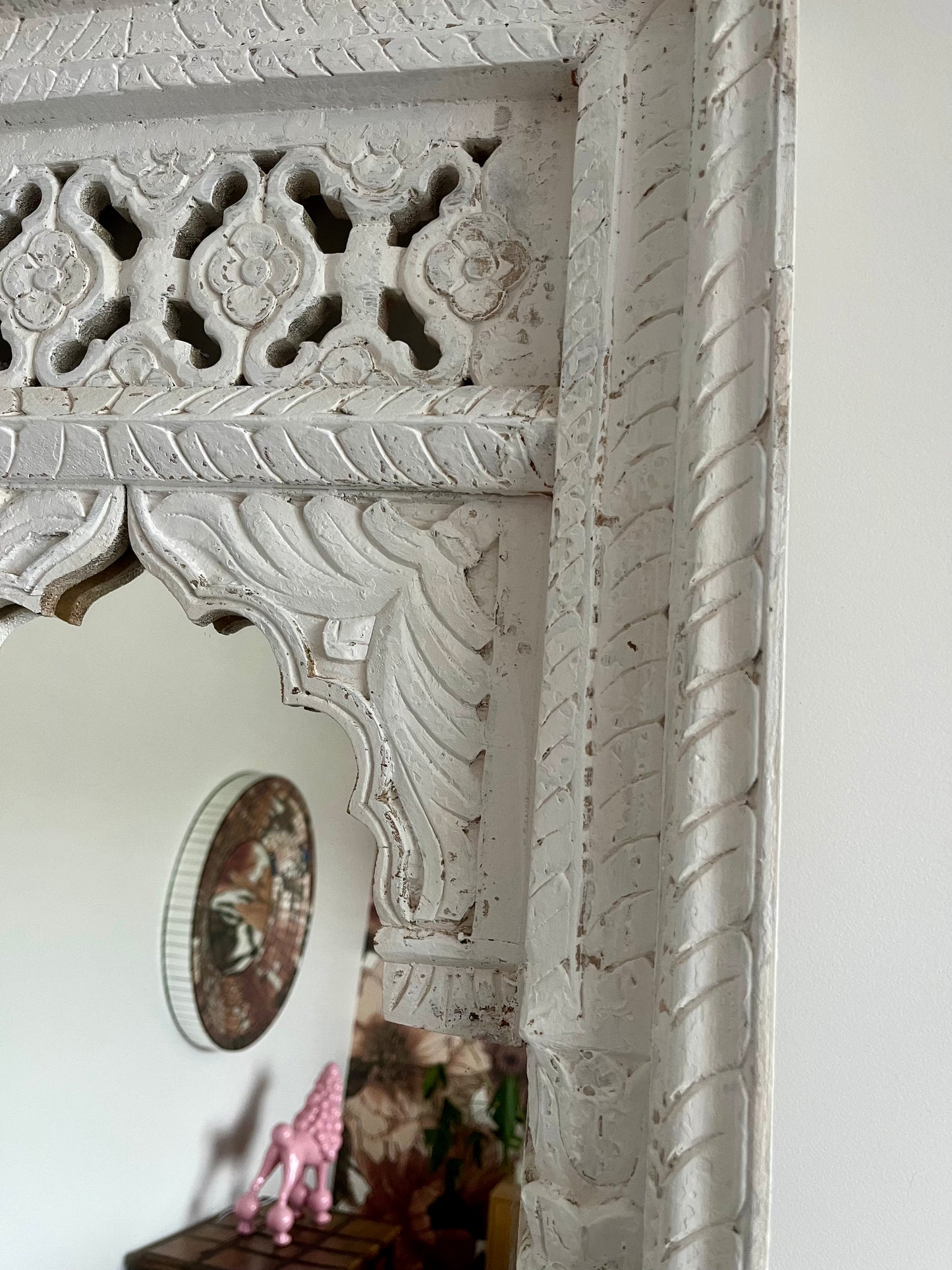 Beautiful White Carved Wooden Mirror
