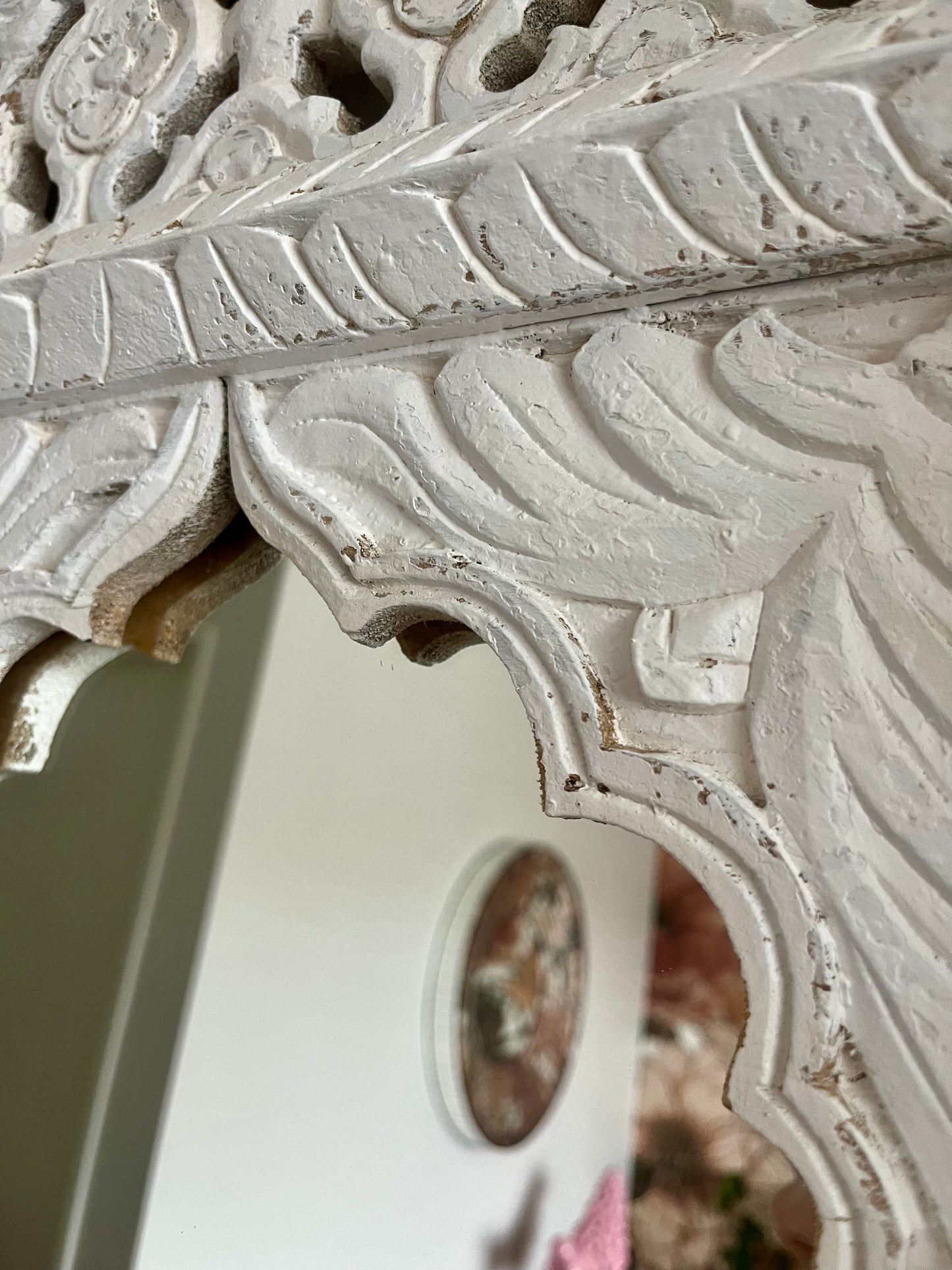 Beautiful White Carved Wooden Mirror
