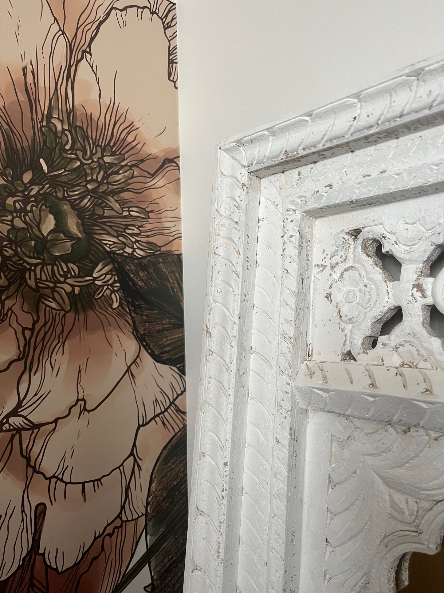 Beautiful White Carved Wooden Mirror