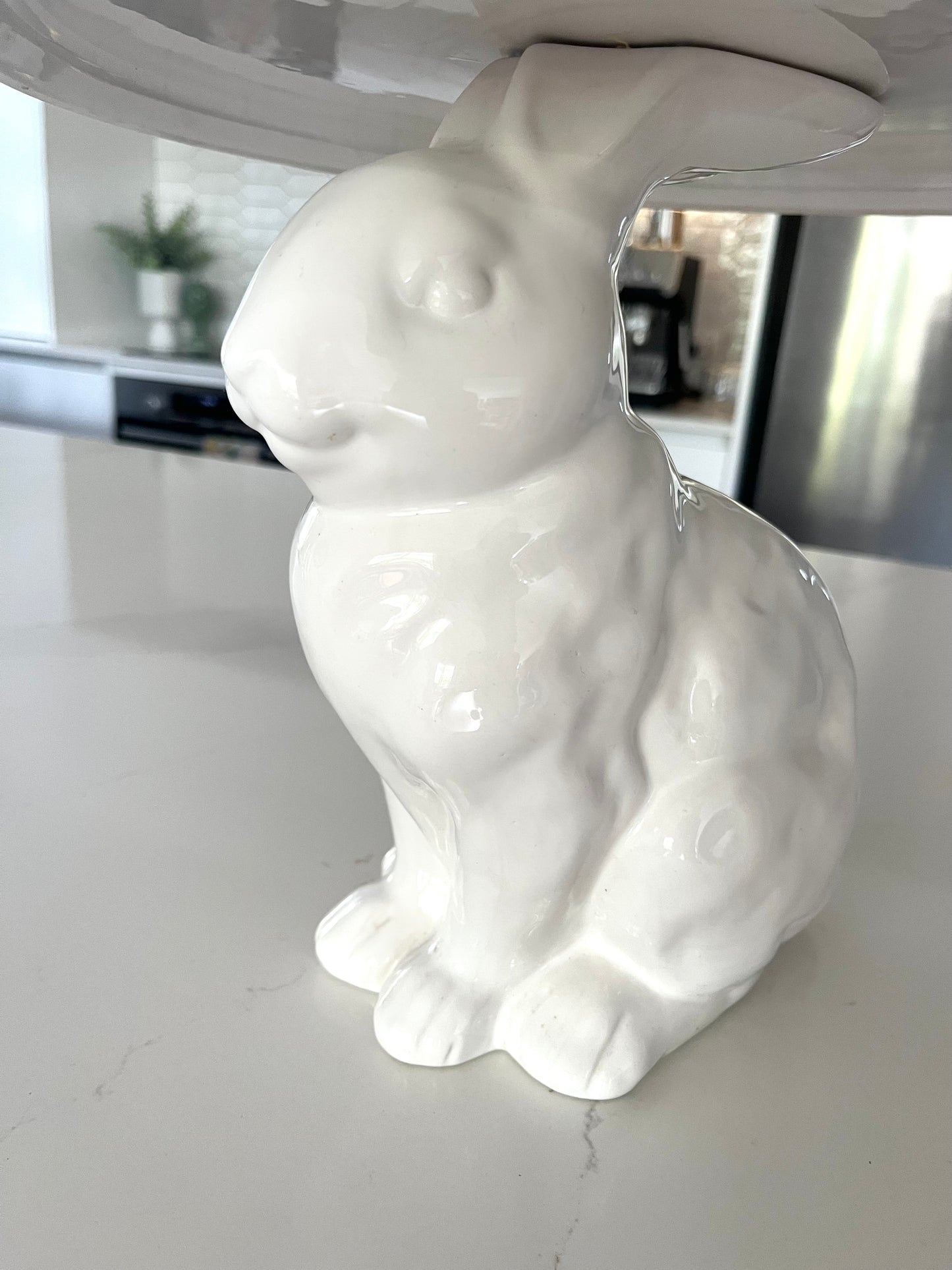 Beautiful Bunny Treat Stand with Glass Dome