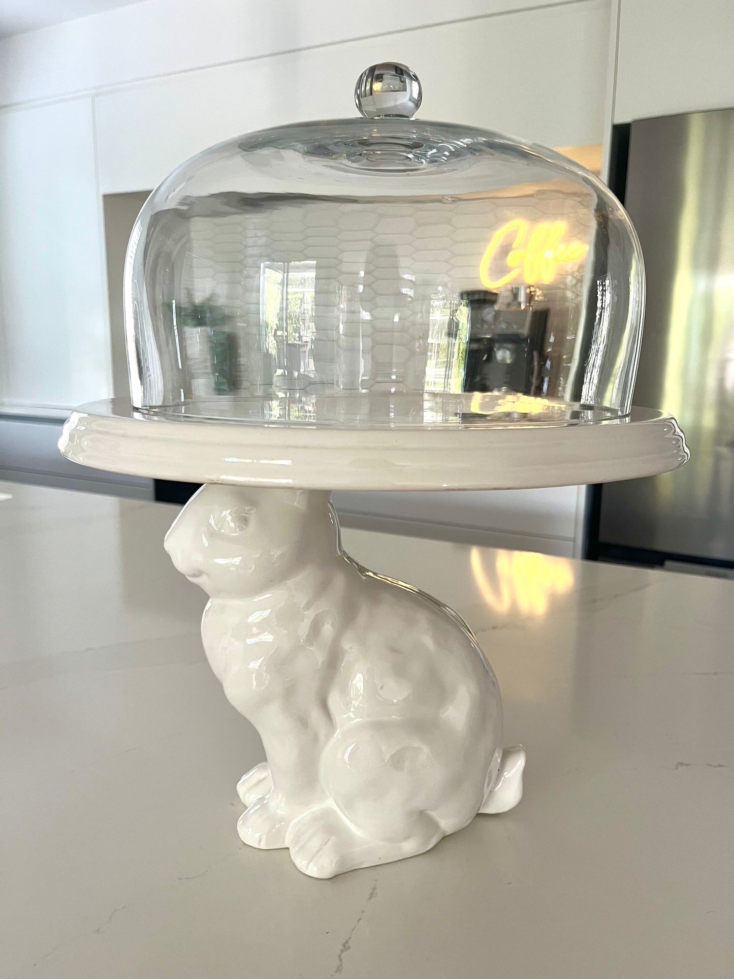 Beautiful Bunny Treat Stand with Glass Dome