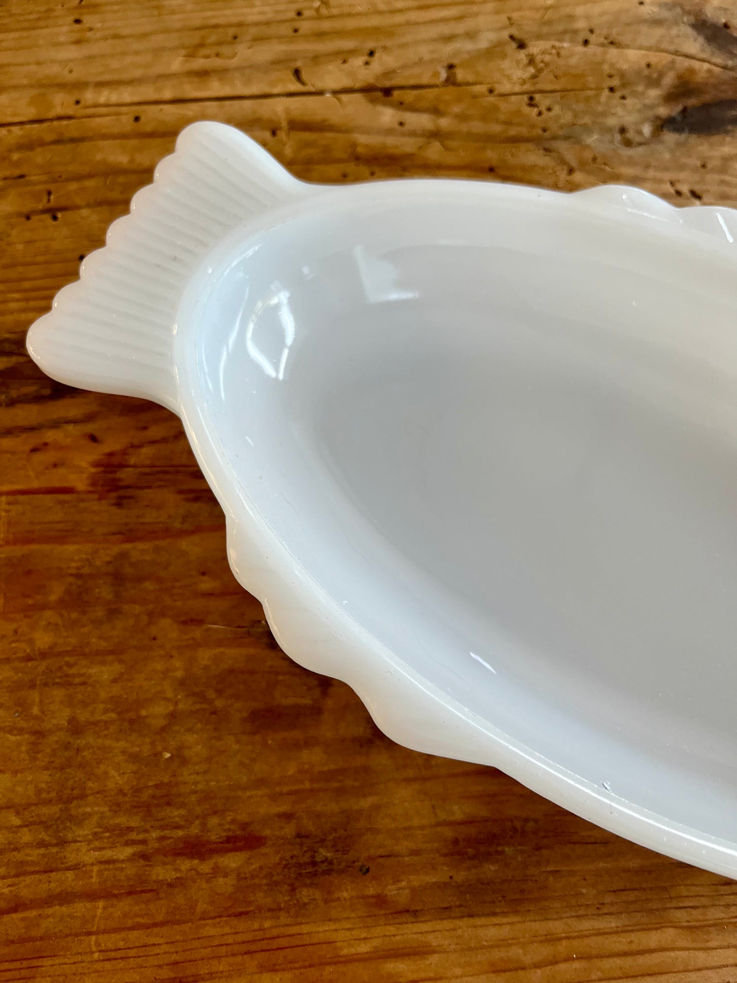 Trio of Vintage White Milk Glasbake Fish Shaped Dishes