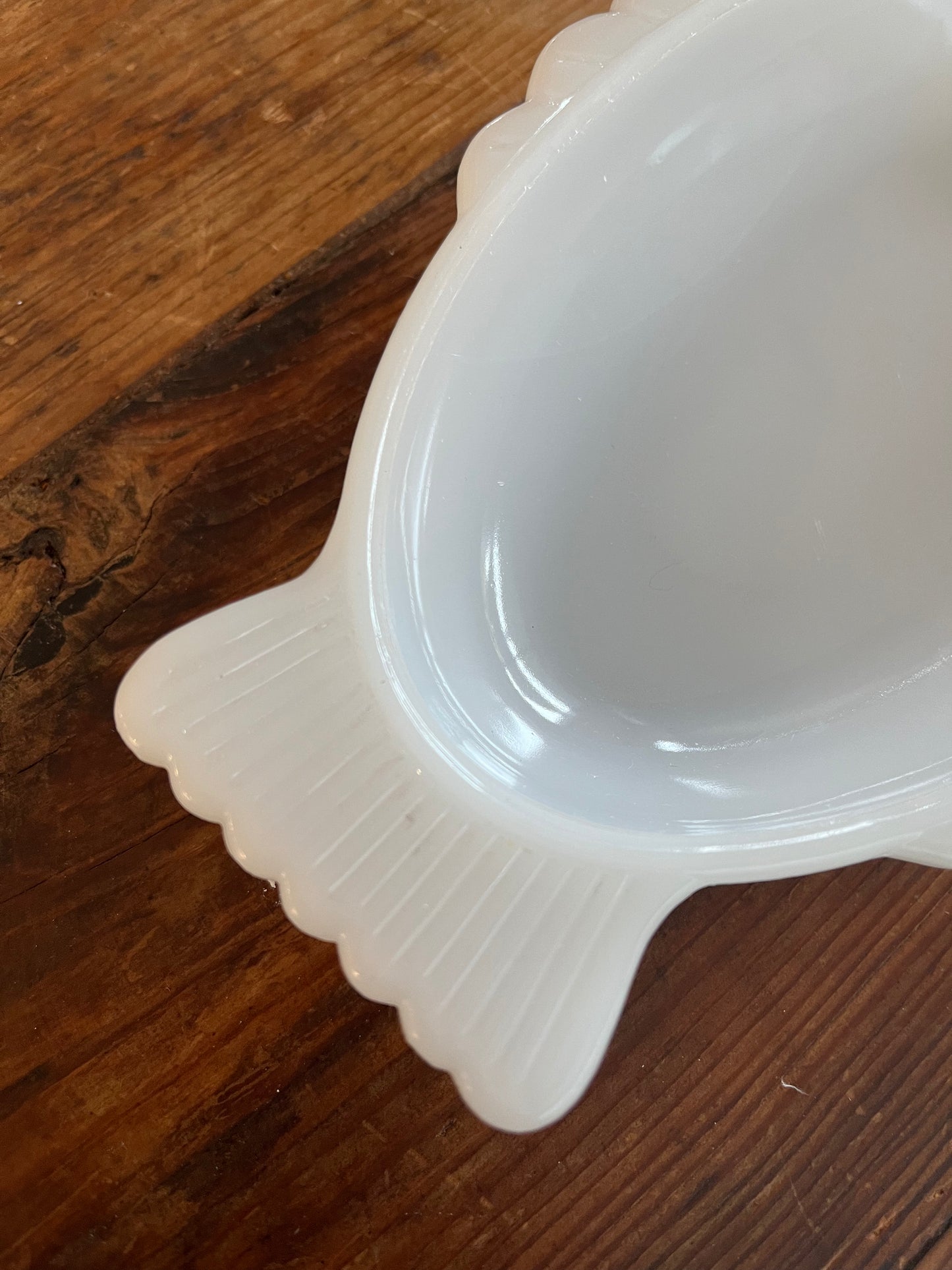 Trio of Vintage White Milk Glasbake Fish Shaped Dishes
