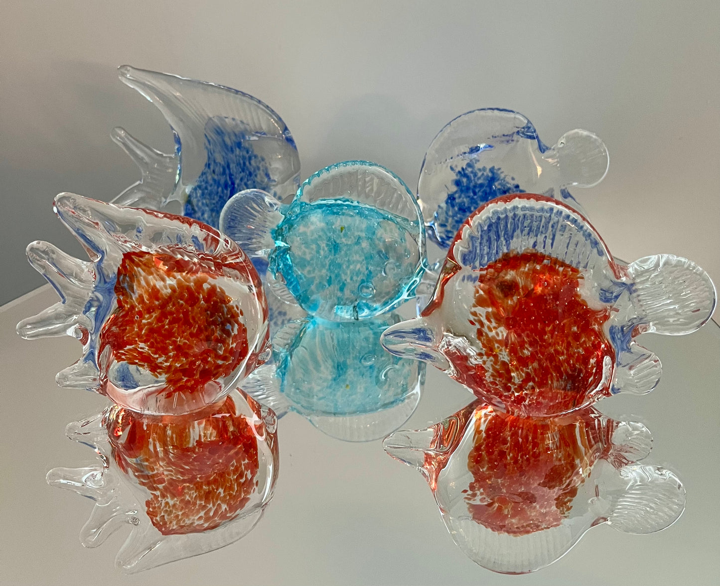 Set of 5 Colourful Glass Fish Sculptures