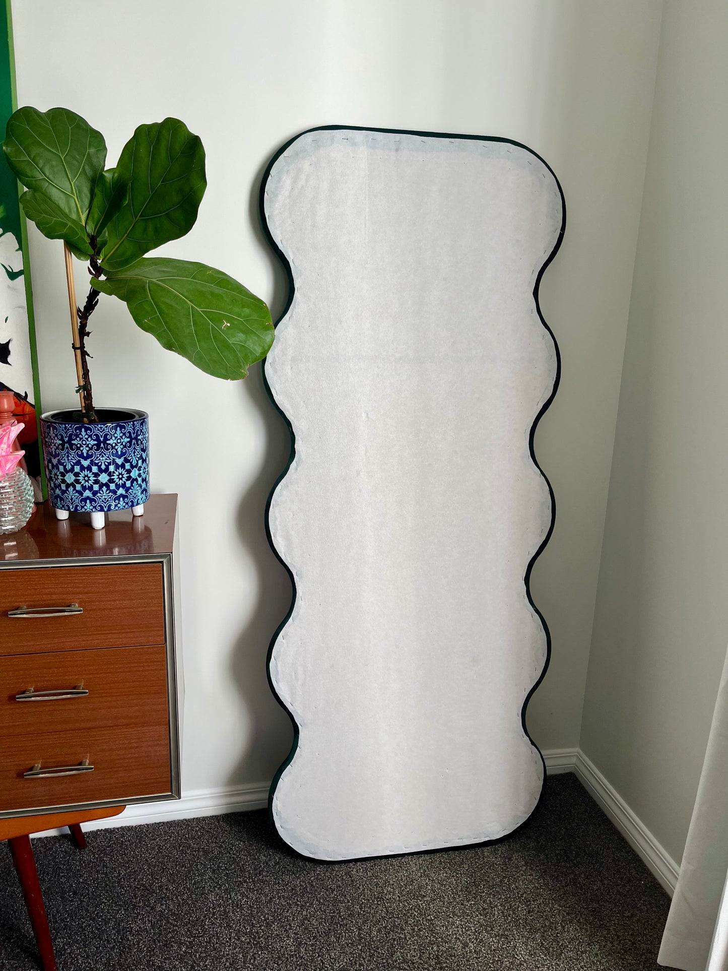 Beautiful Wavy-Frame Forest Green Full Length Mirror