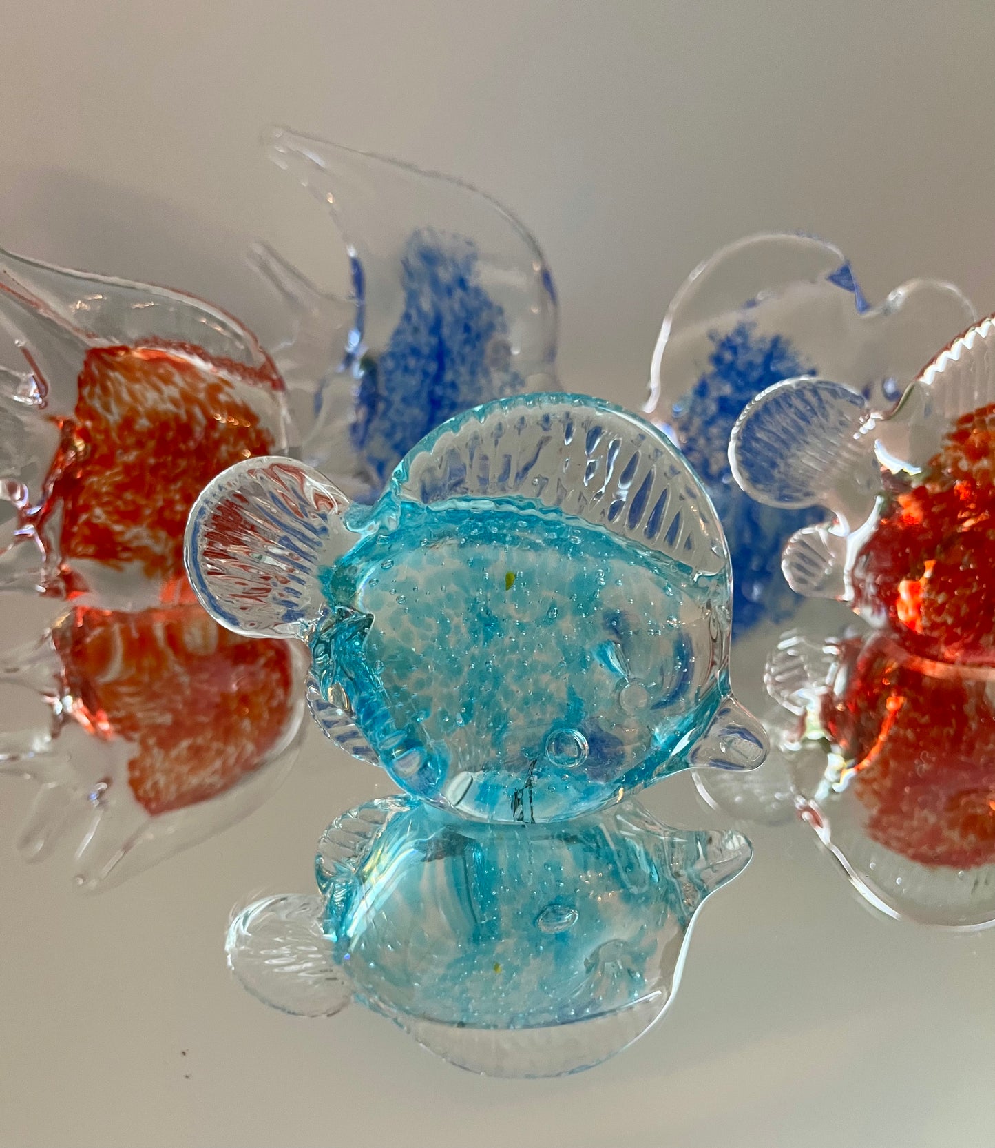 Set of 5 Colourful Glass Fish Sculptures