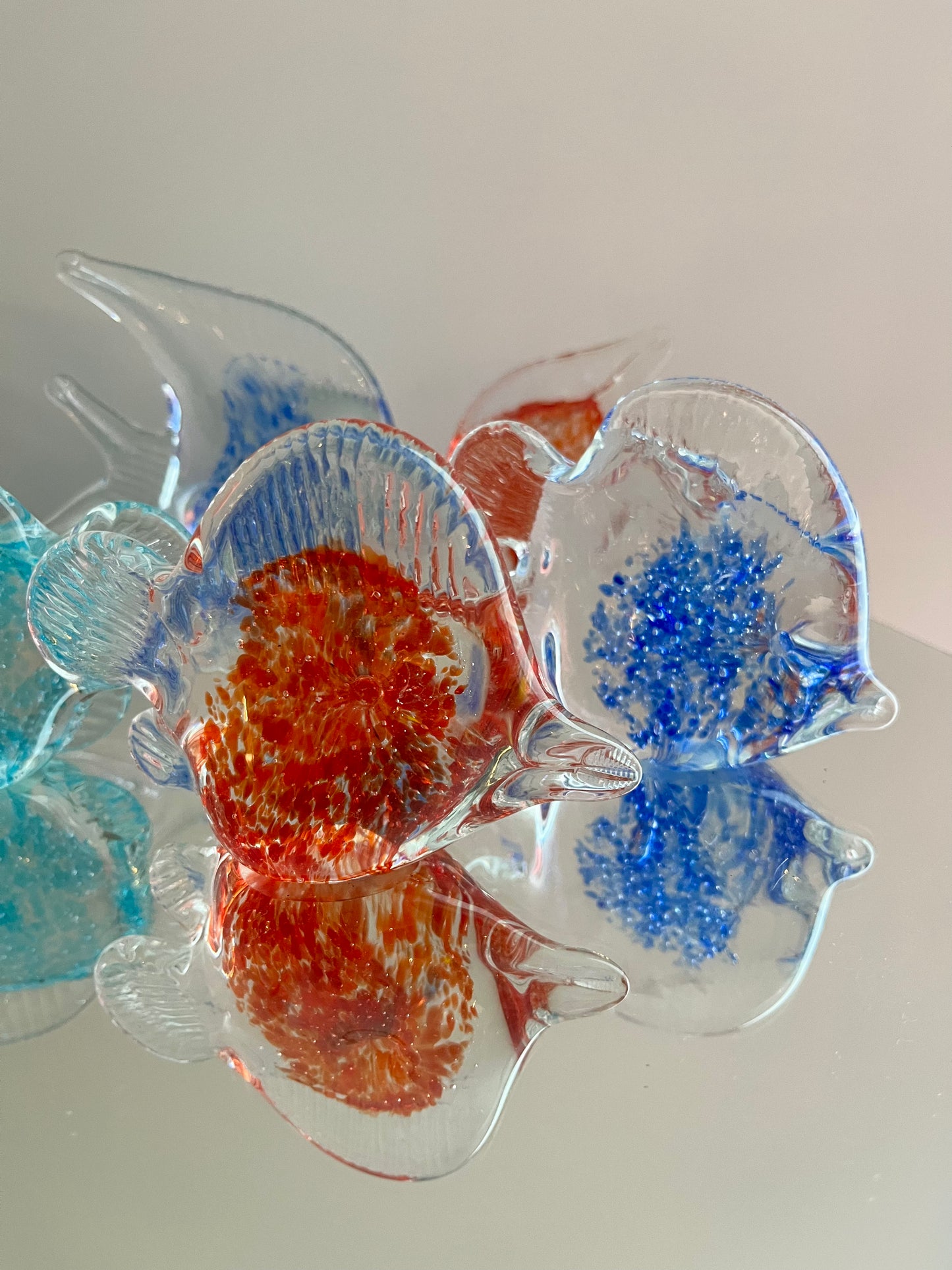 Set of 5 Colourful Glass Fish Sculptures
