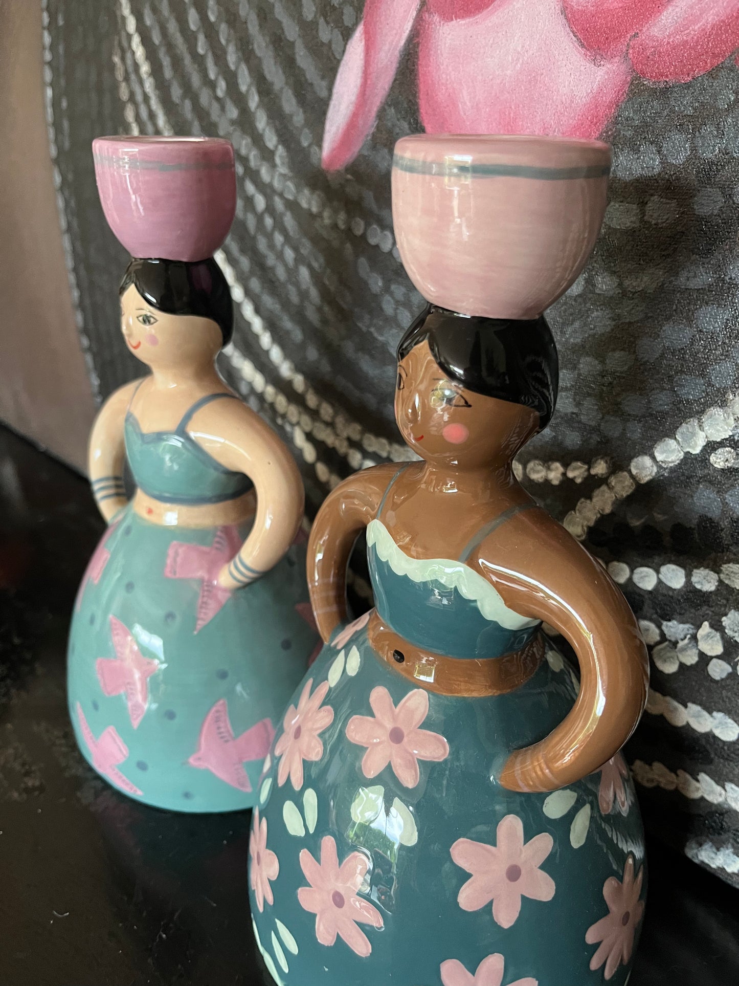 Pretty Pair of Lady Candleholders