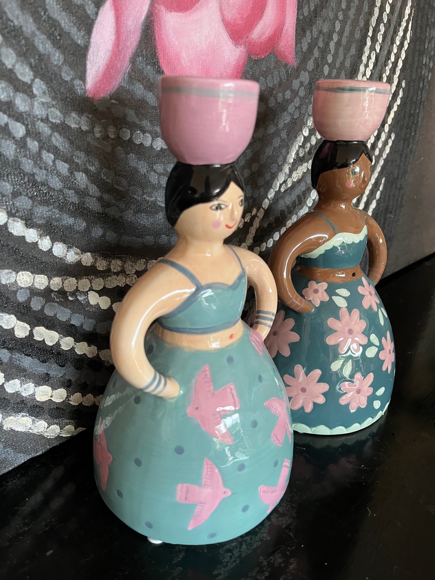 Pretty Pair of Lady Candleholders
