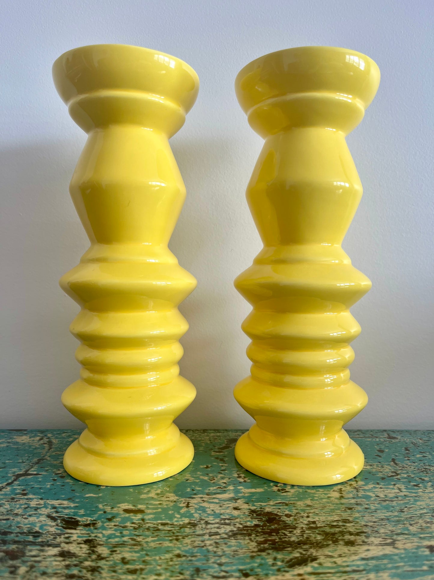 Pair of Yellow Ceramic Candlesticks