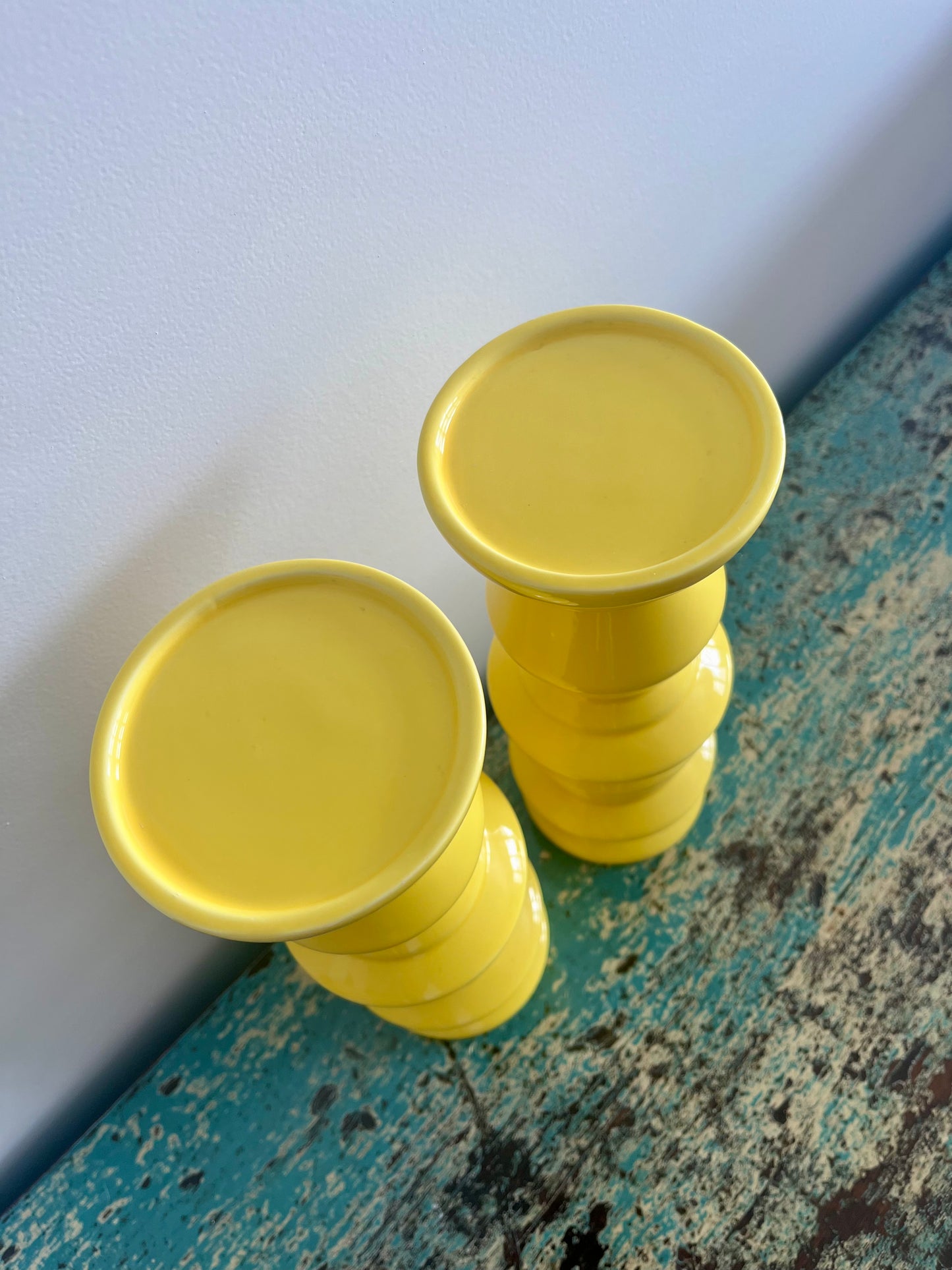 Pair of Yellow Ceramic Candlesticks