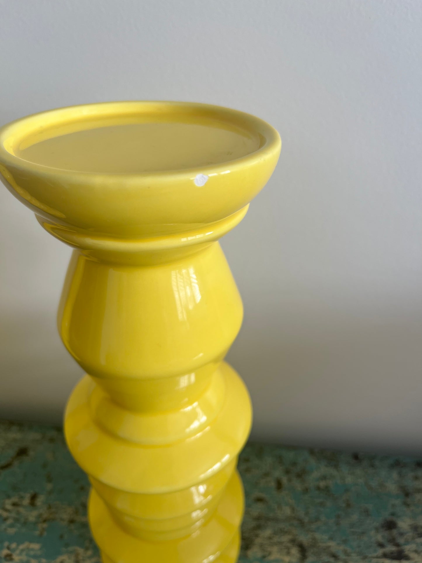 Pair of Yellow Ceramic Candlesticks