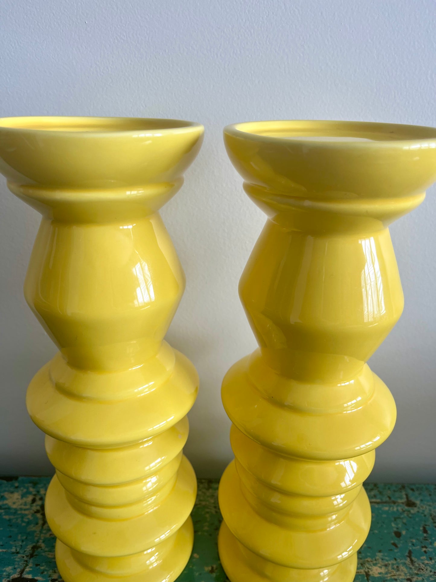 Pair of Yellow Ceramic Candlesticks
