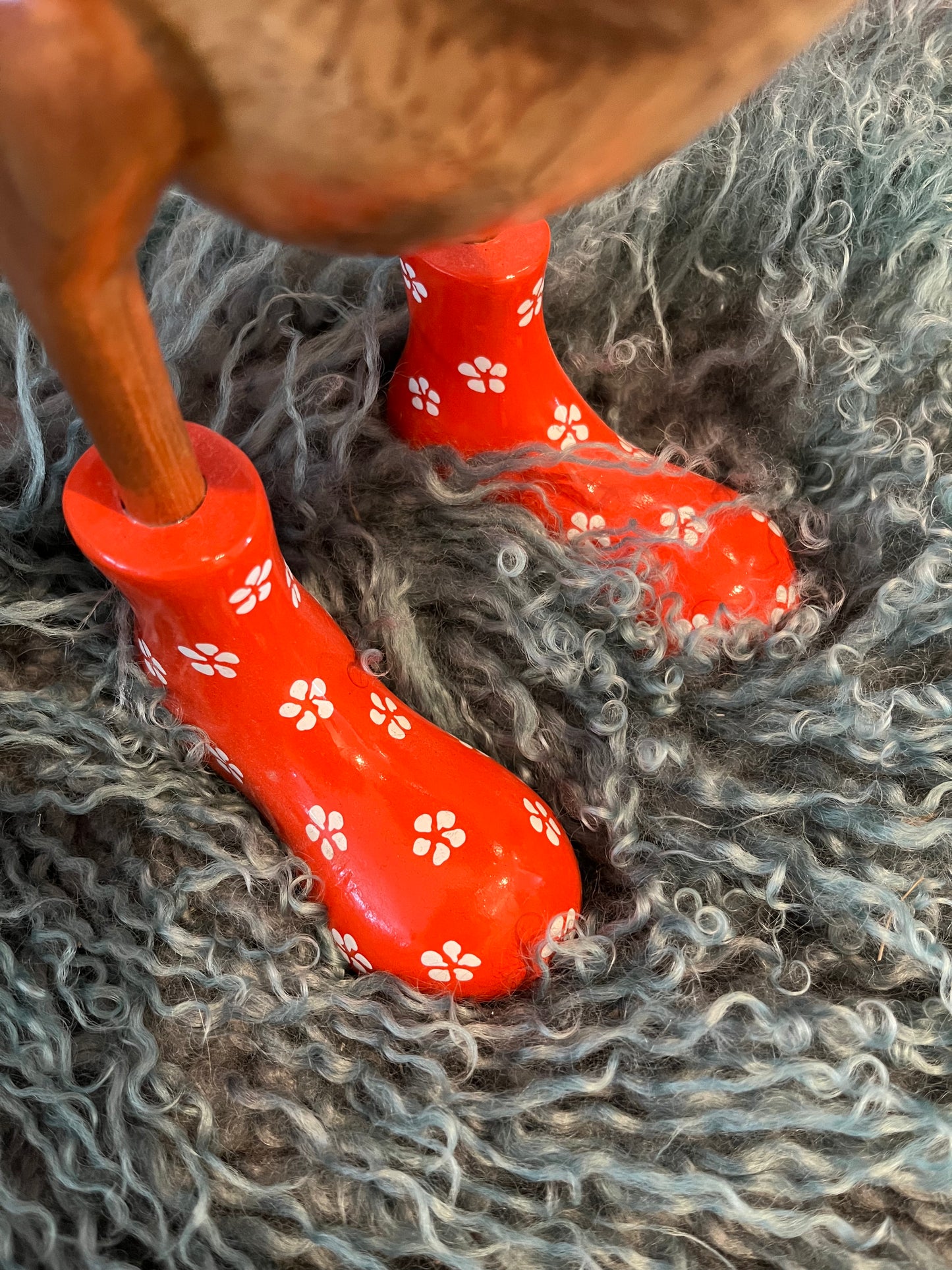 Funky Wooden Duck in Orange Boots