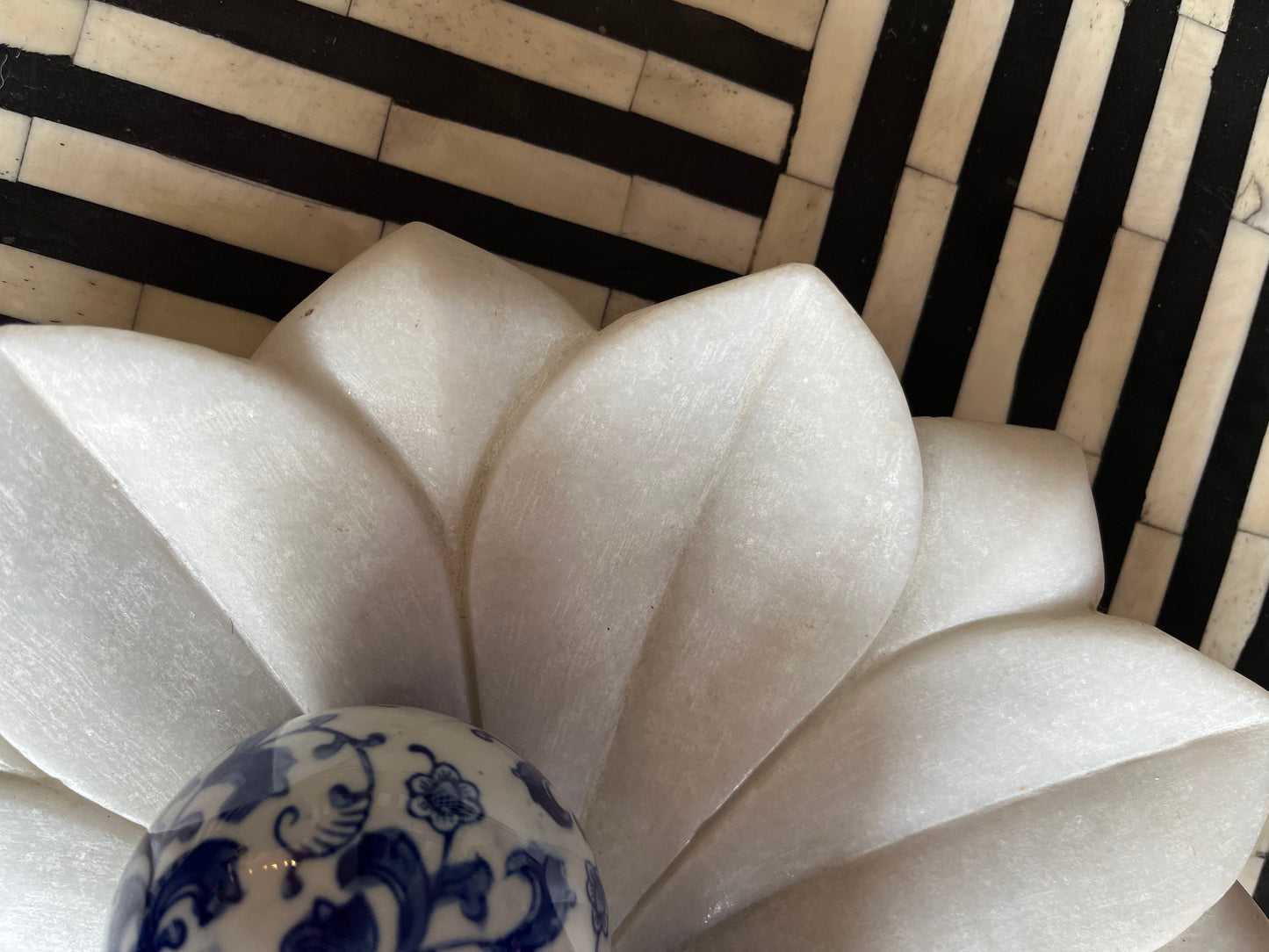 Gorgeous Marble Lotus Plate with Porcelain Balls
