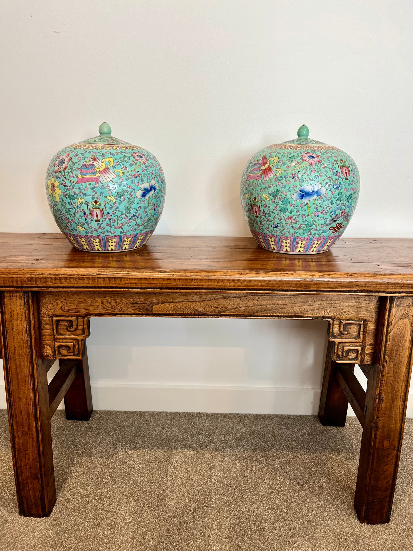 Pretty Pair of Peranakan Ginger Jars