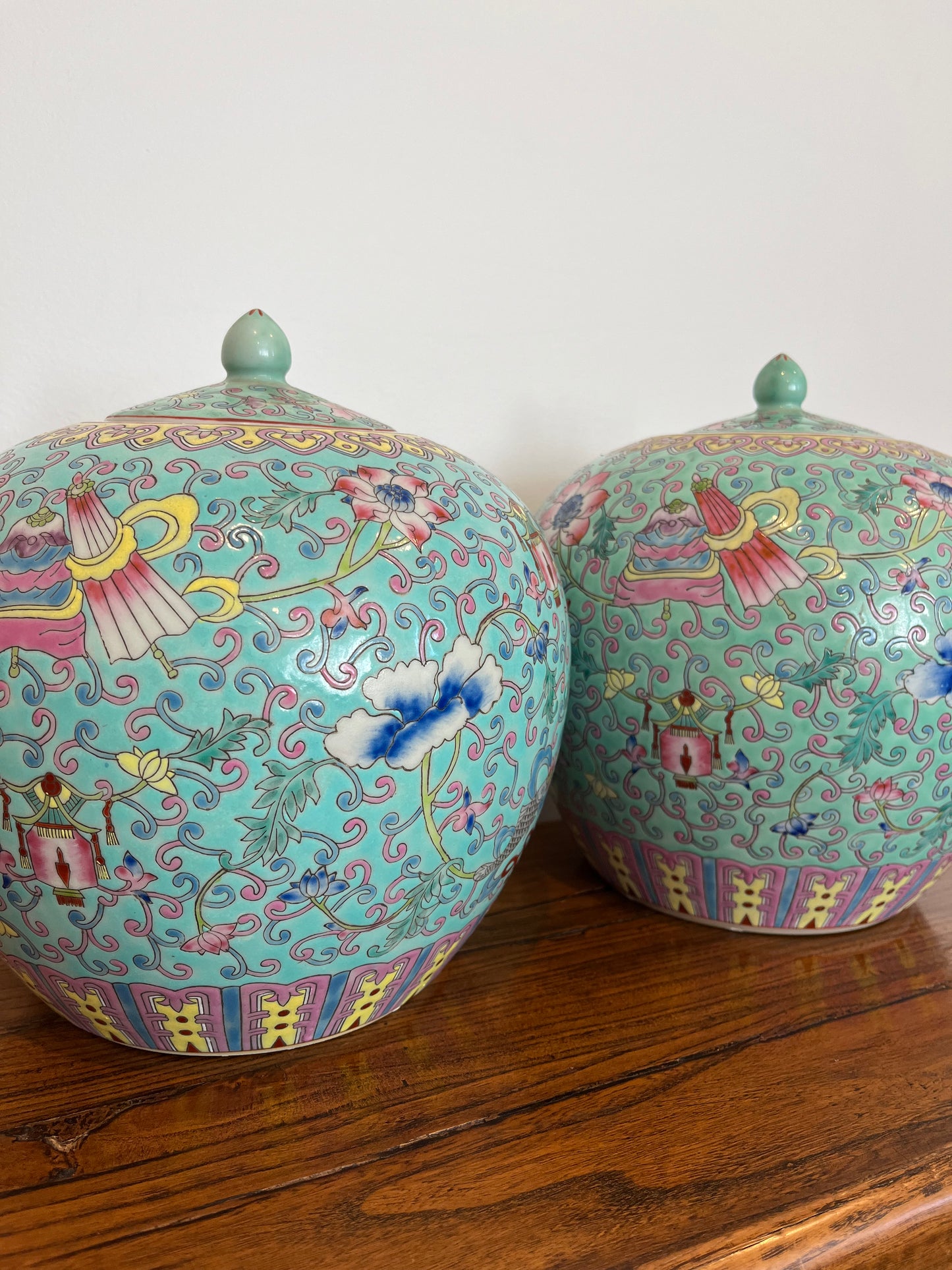 Pretty Pair of Peranakan Ginger Jars
