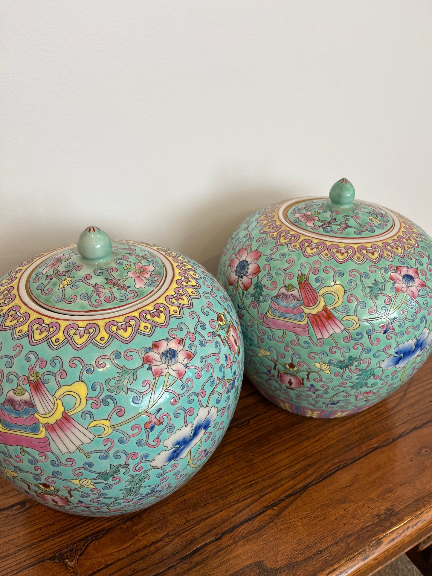 Pretty Pair of Peranakan Ginger Jars