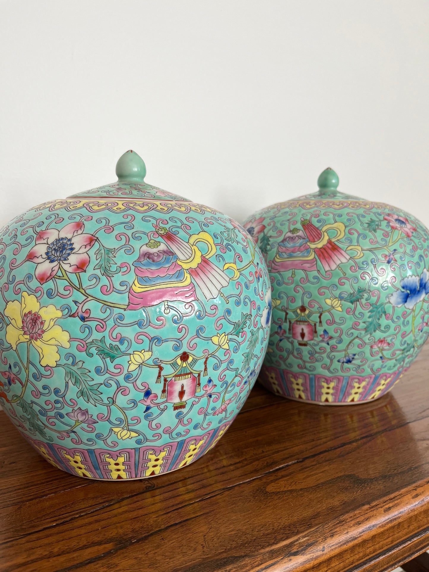 Pretty Pair of Peranakan Ginger Jars