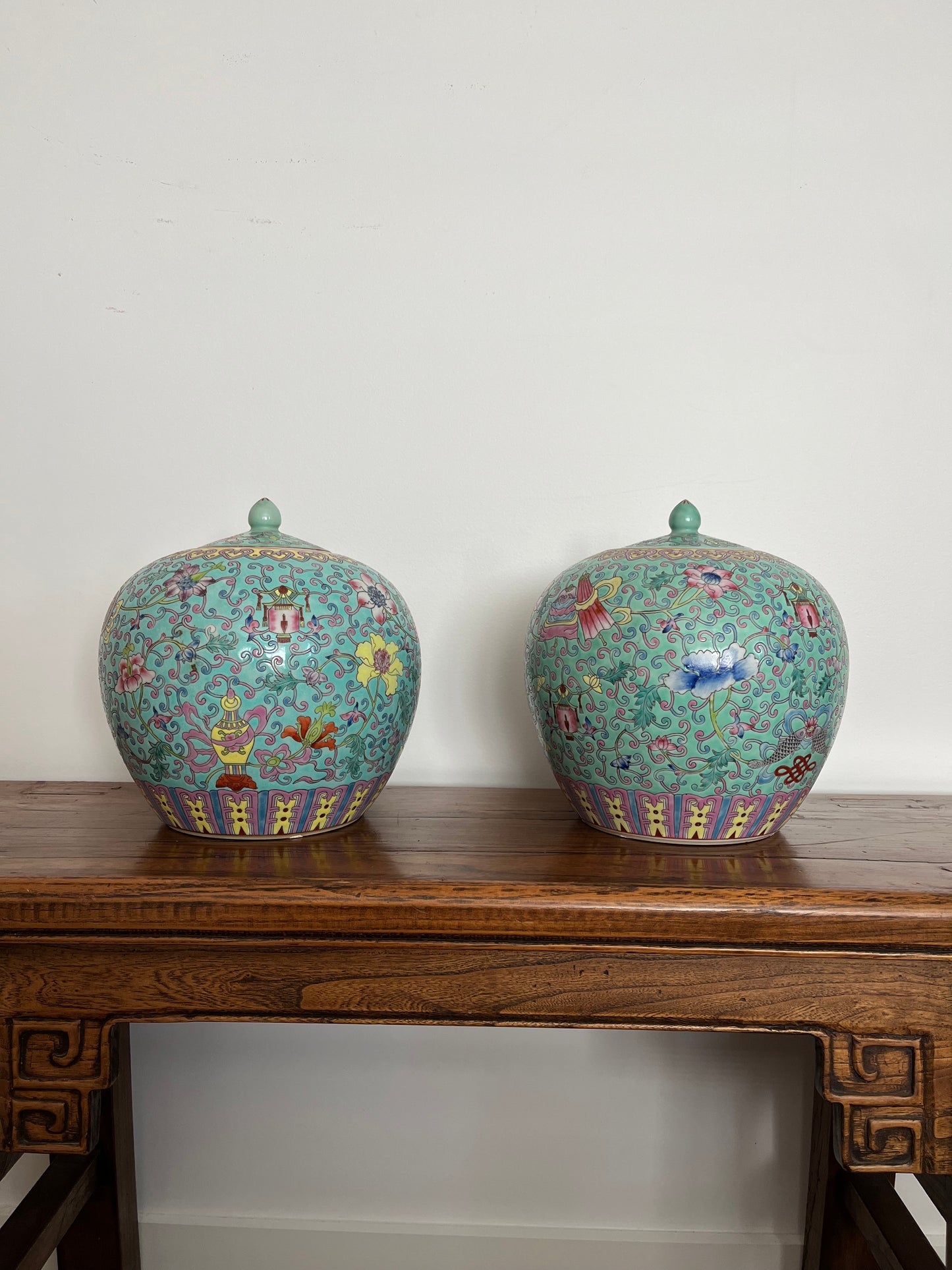 Pretty Pair of Peranakan Ginger Jars