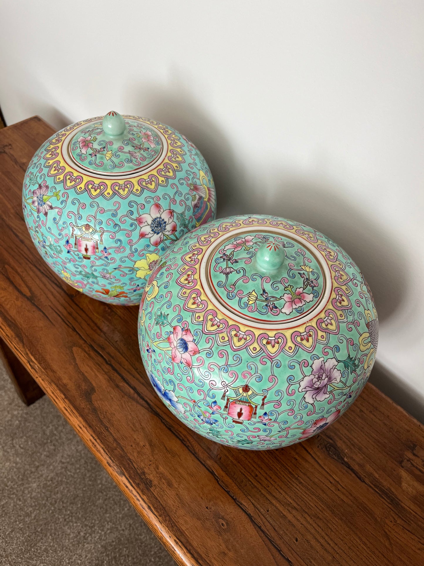 Pretty Pair of Peranakan Ginger Jars