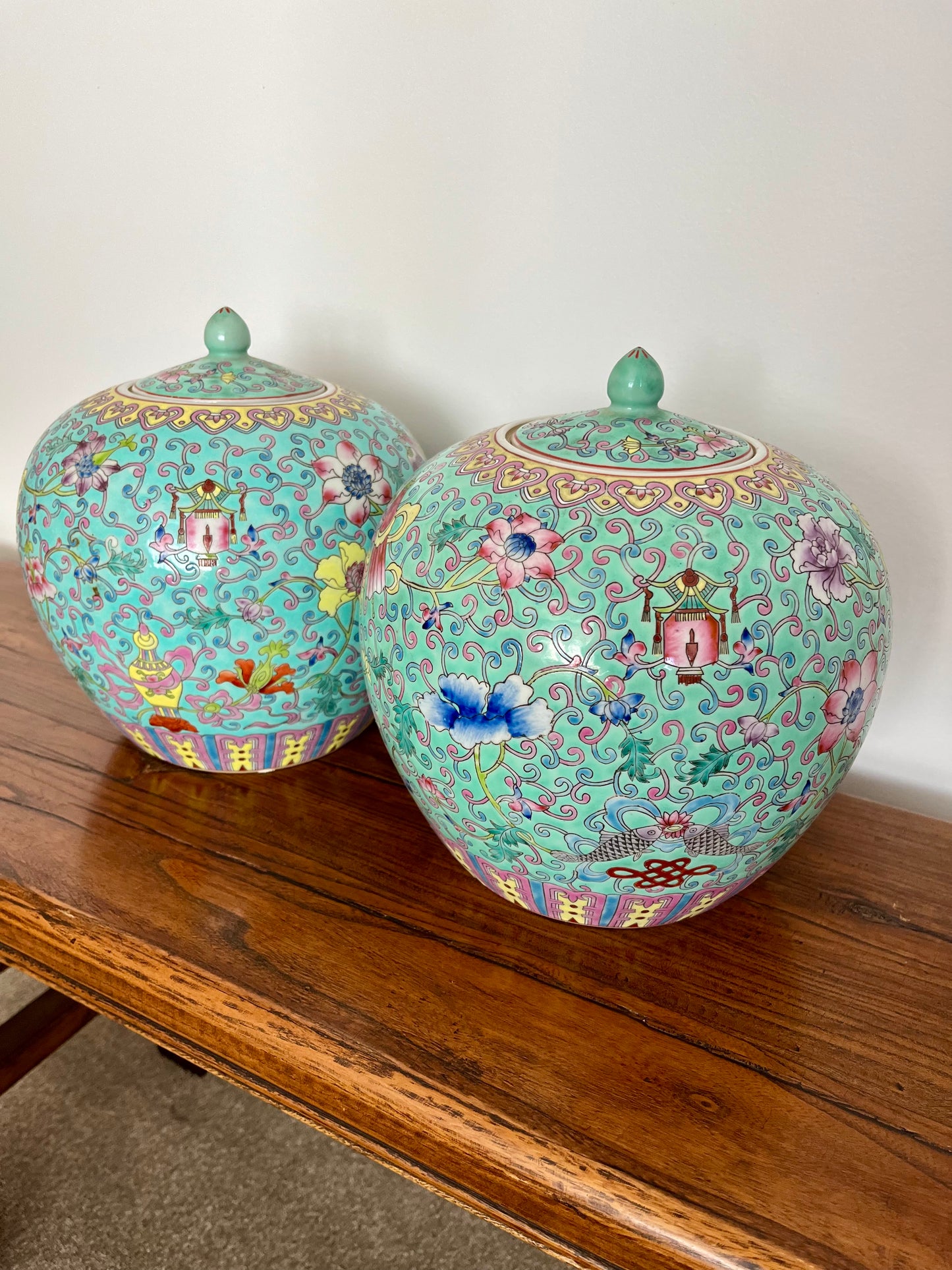 Pretty Pair of Peranakan Ginger Jars