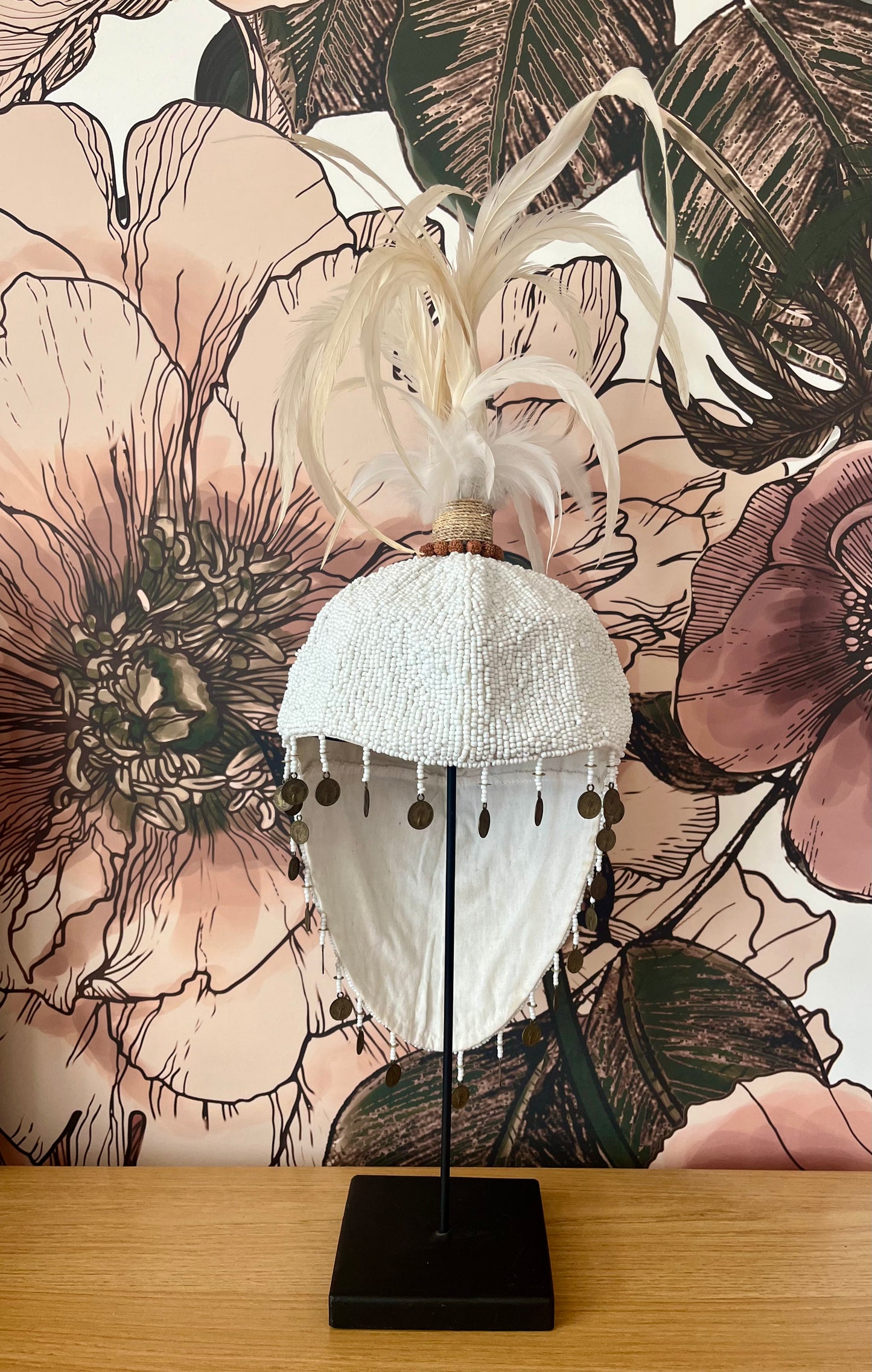 Plumed Feather & Bead Headdress With Stand
