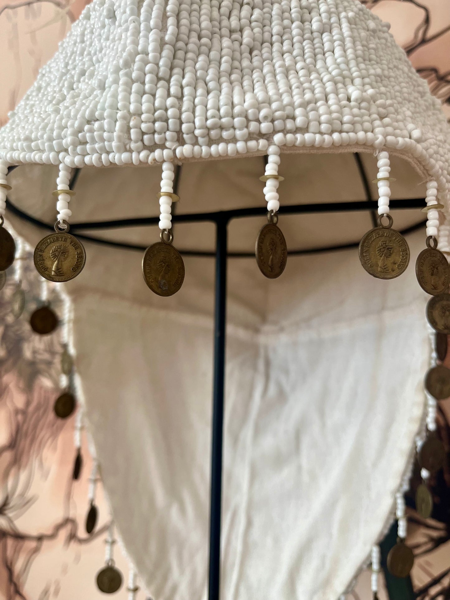 Plumed Feather & Bead Headdress With Stand