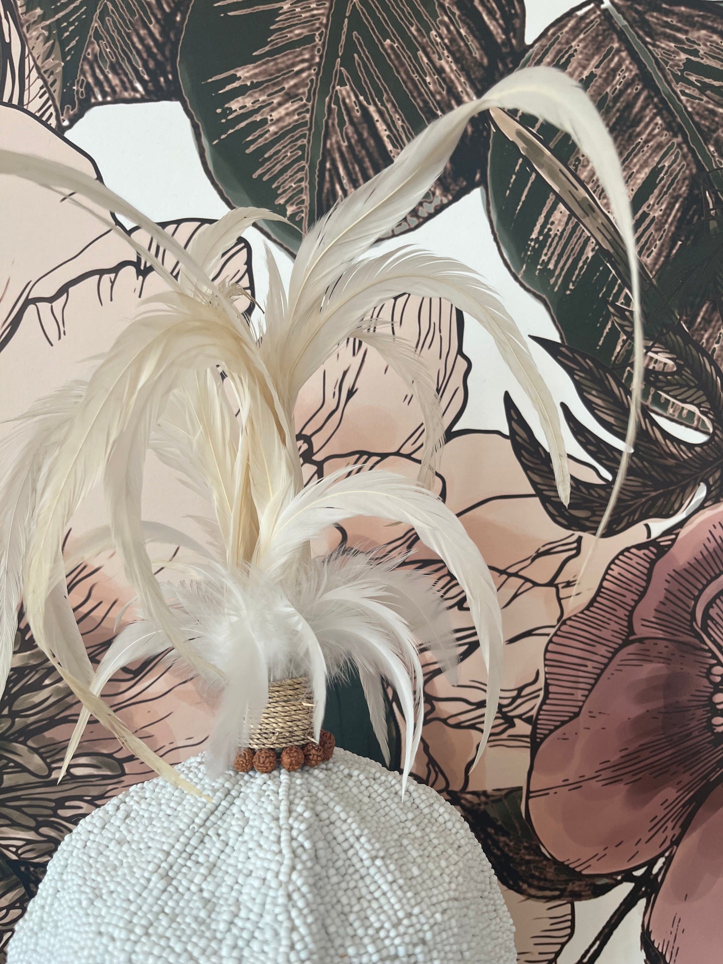 Plumed Feather & Bead Headdress With Stand