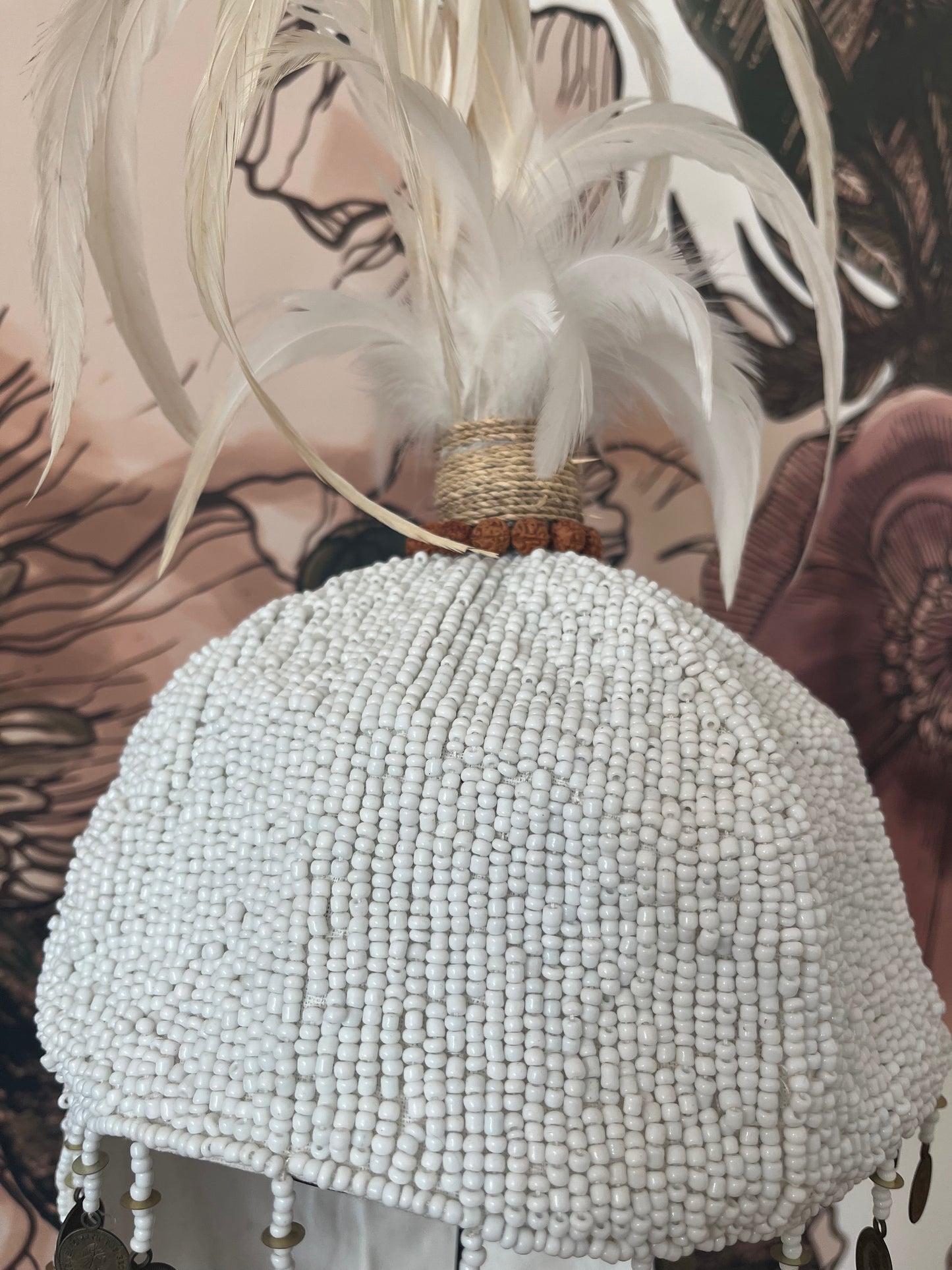 Plumed Feather & Bead Headdress With Stand
