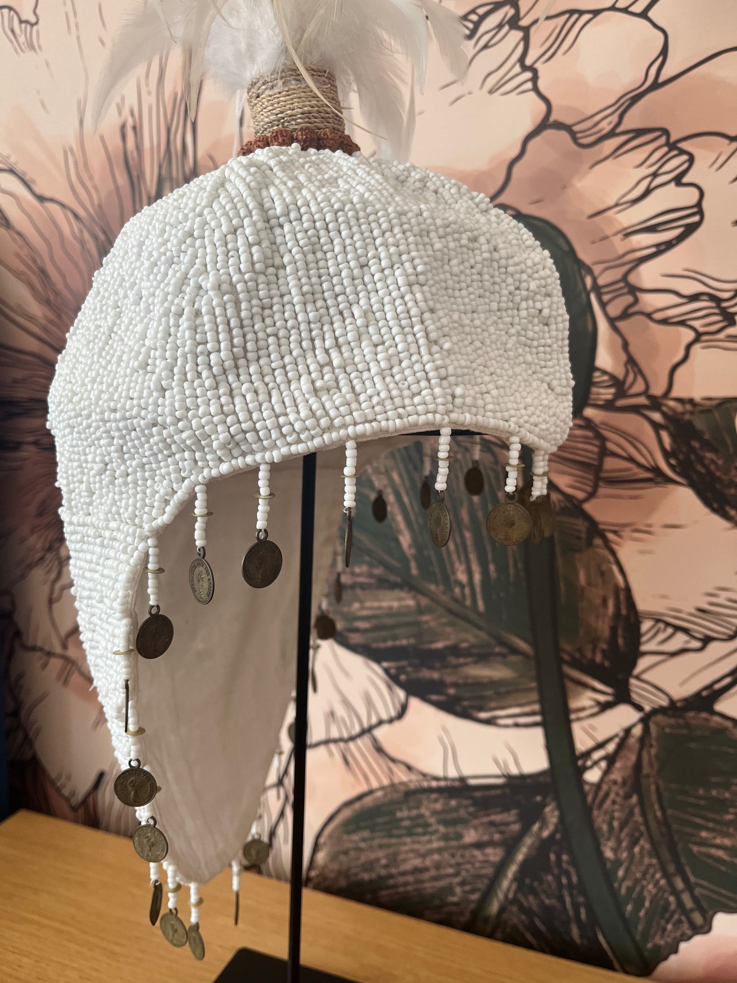 Plumed Feather & Bead Headdress With Stand