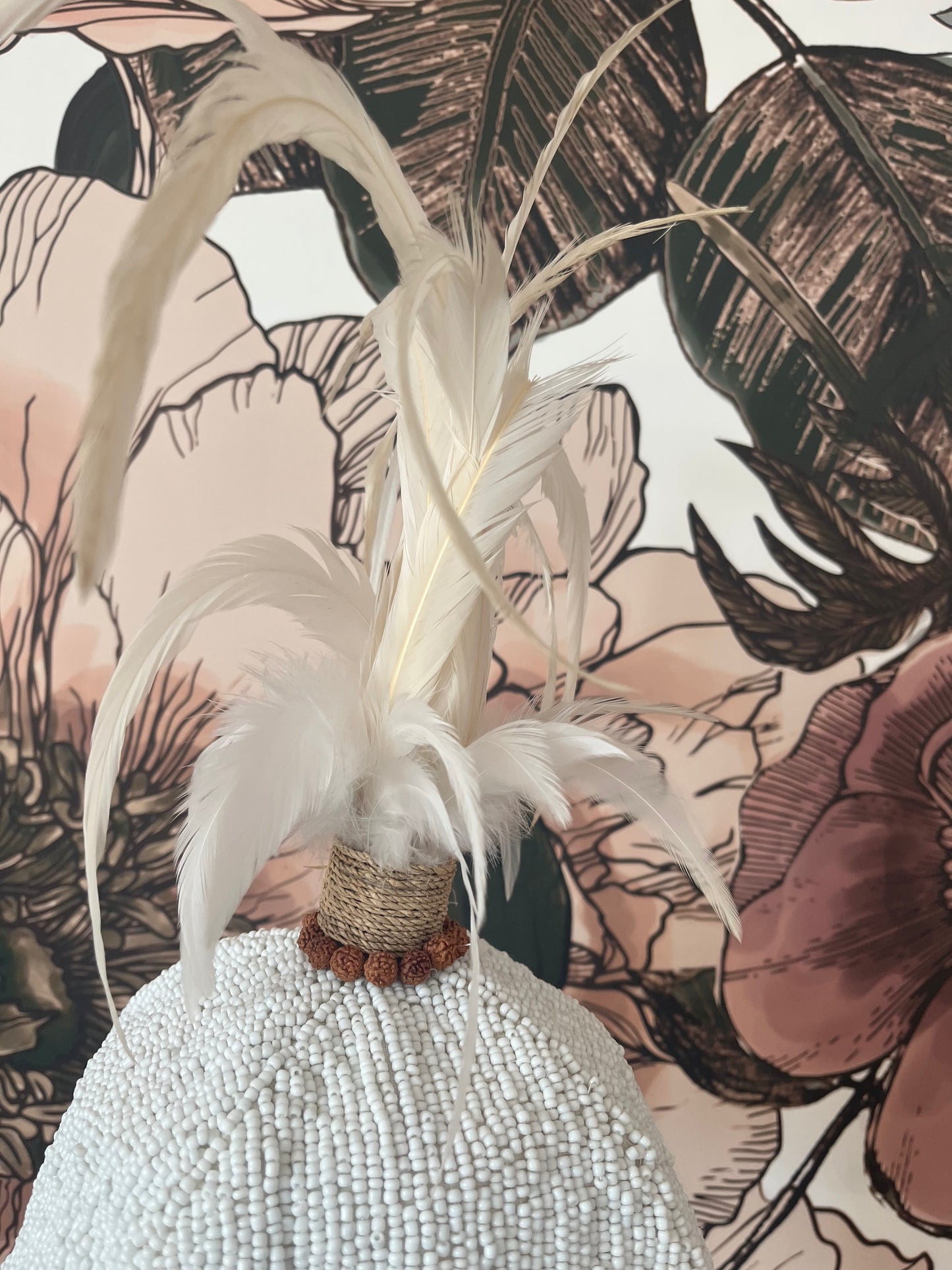 Plumed Feather & Bead Headdress With Stand