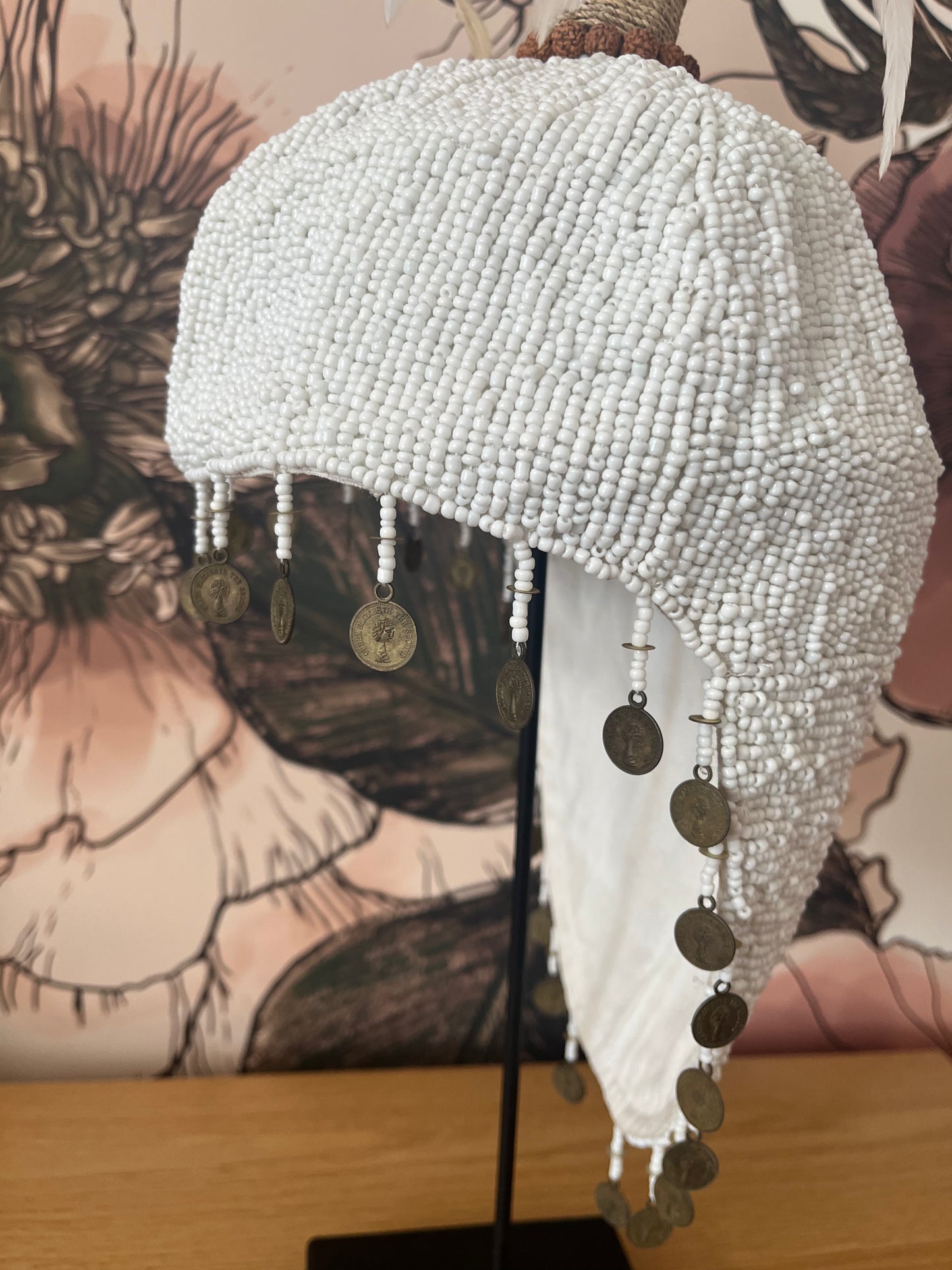 Plumed Feather & Bead Headdress With Stand