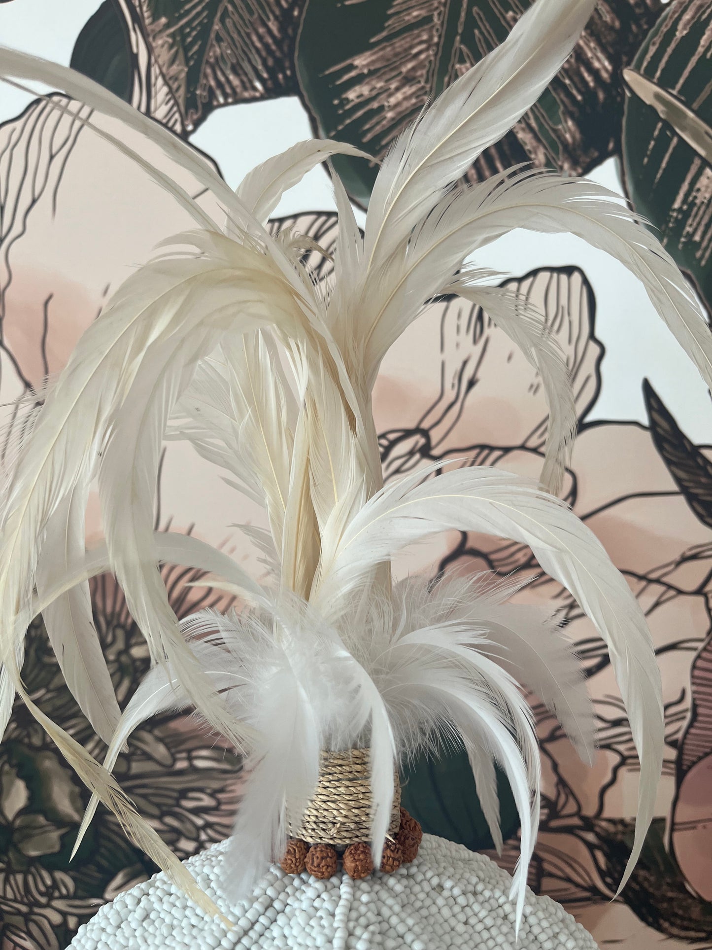 Plumed Feather & Bead Headdress With Stand