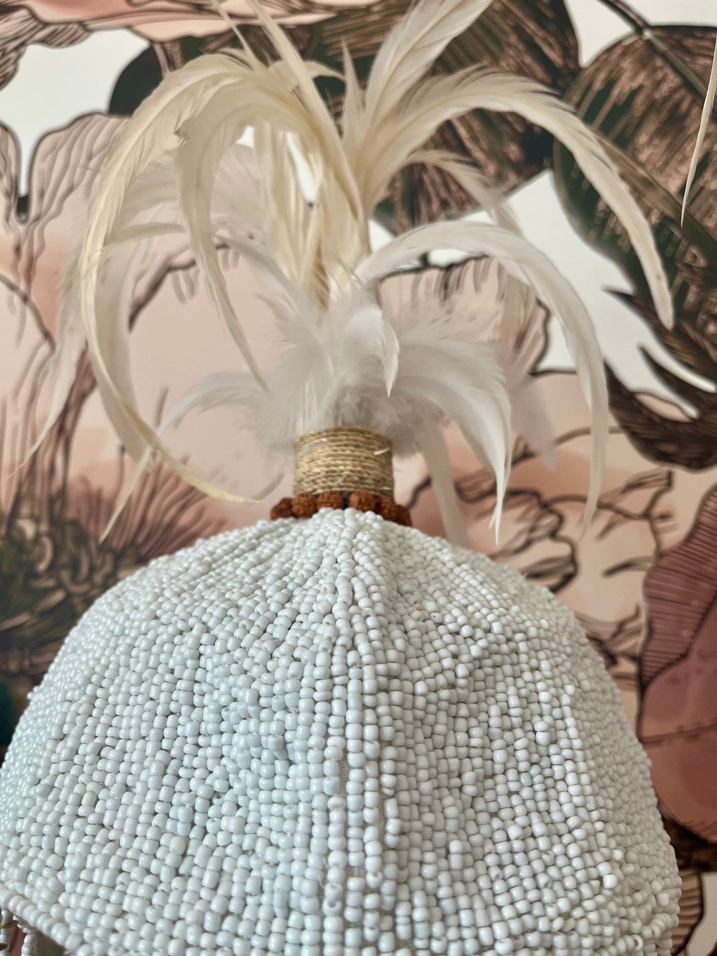 Plumed Feather & Bead Headdress With Stand
