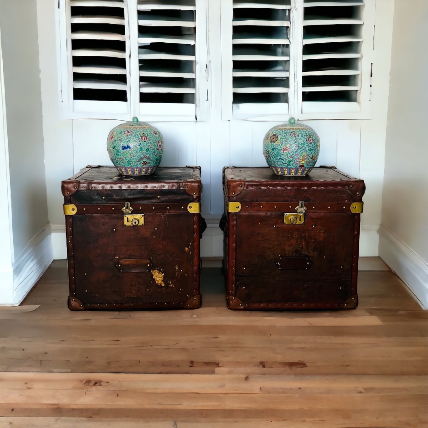 Pair of Vintage Leather Boxes from Portobello Road in London