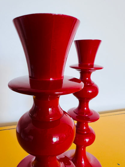 Red Crate & Barrel Metal Candle Holders
