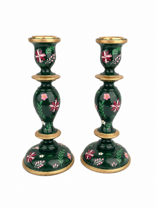 Pair of Large Green Candlestick Holders