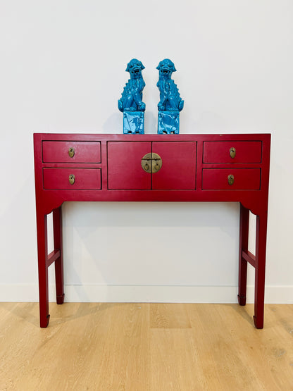 Red Wooden Oriental Hall/Side Table
