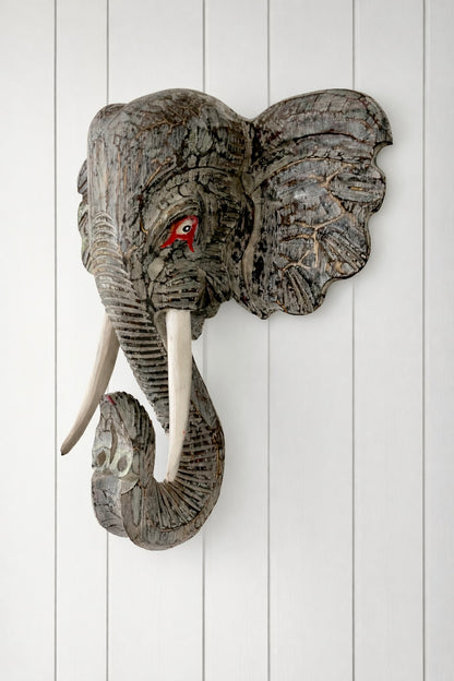 Wooden Elephant Head Decor
