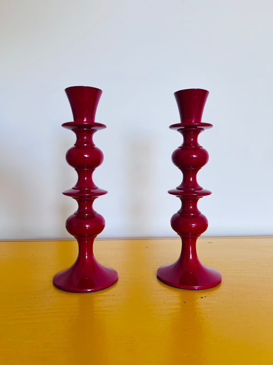 Red Crate & Barrel Metal Candle Holders