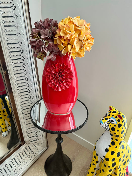 Gorgeous Red Vase with Carved Flower Detail